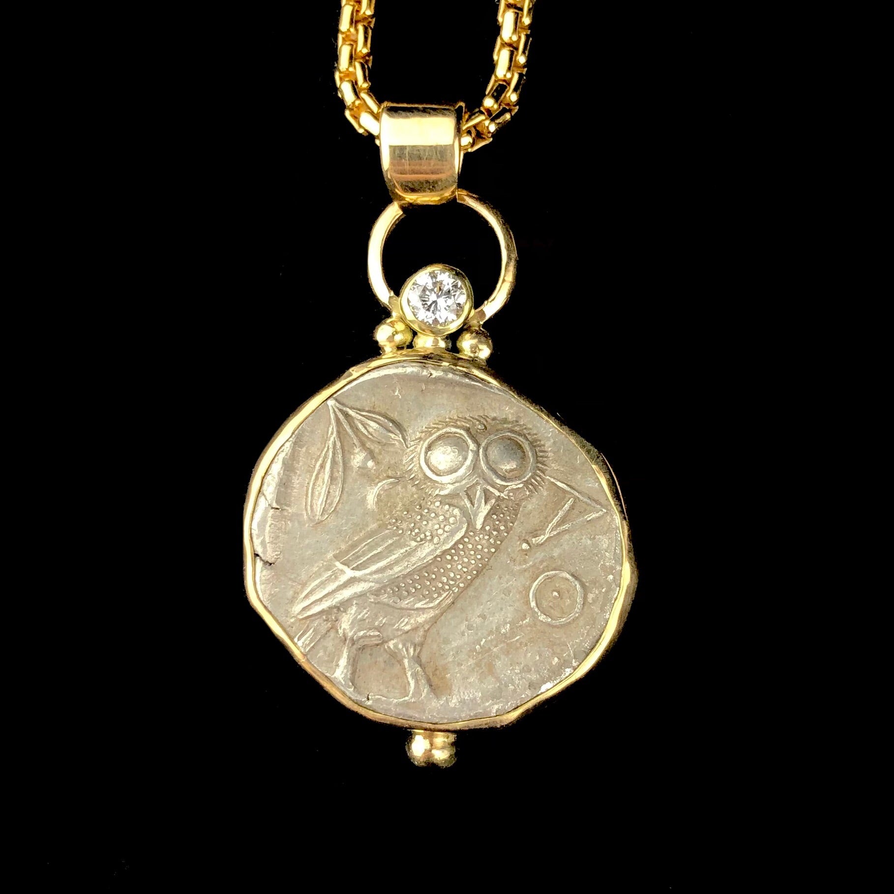 Owl side of Athena Tetradrachm Coin Pendent