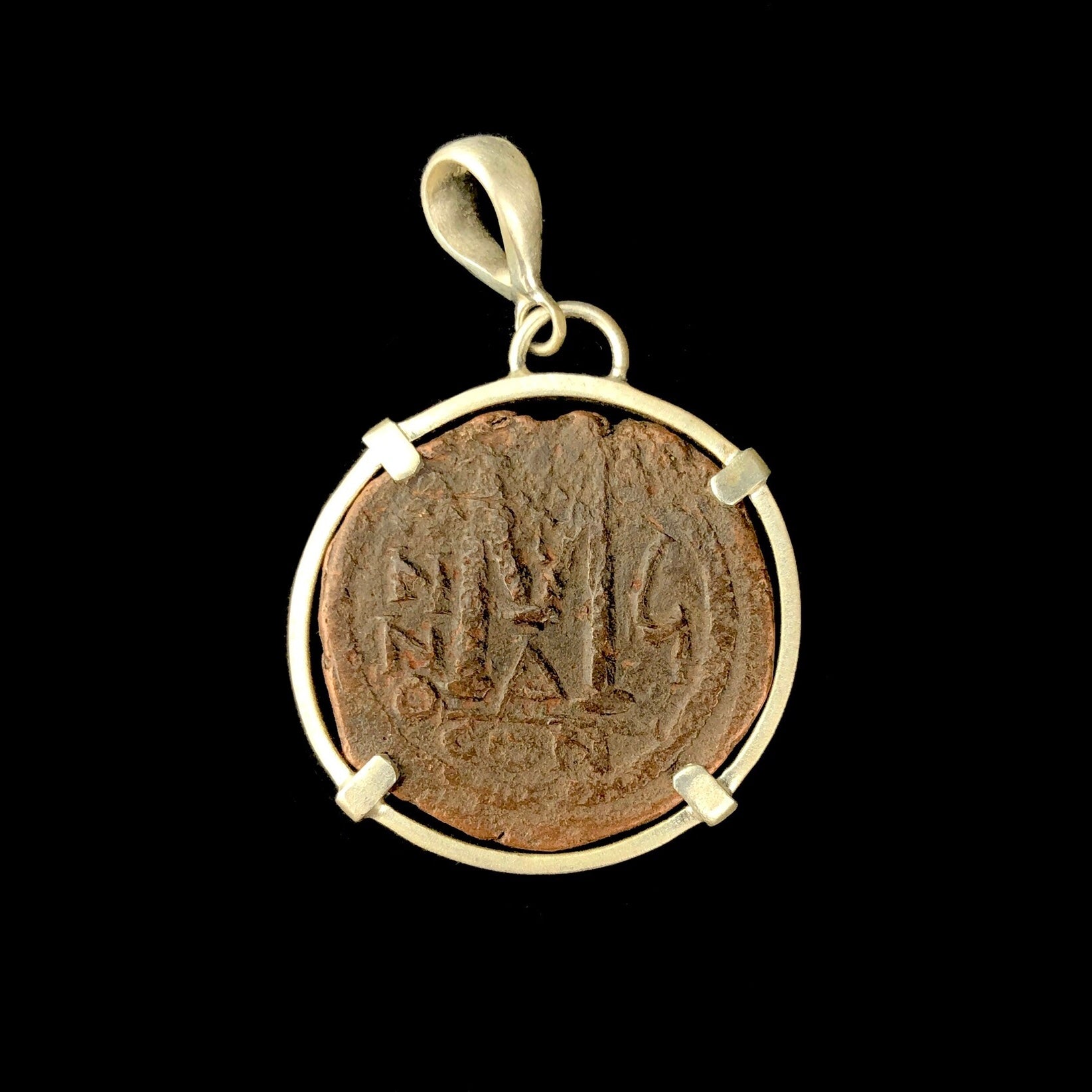 Large M in middle of Byzantine Coin Pendent