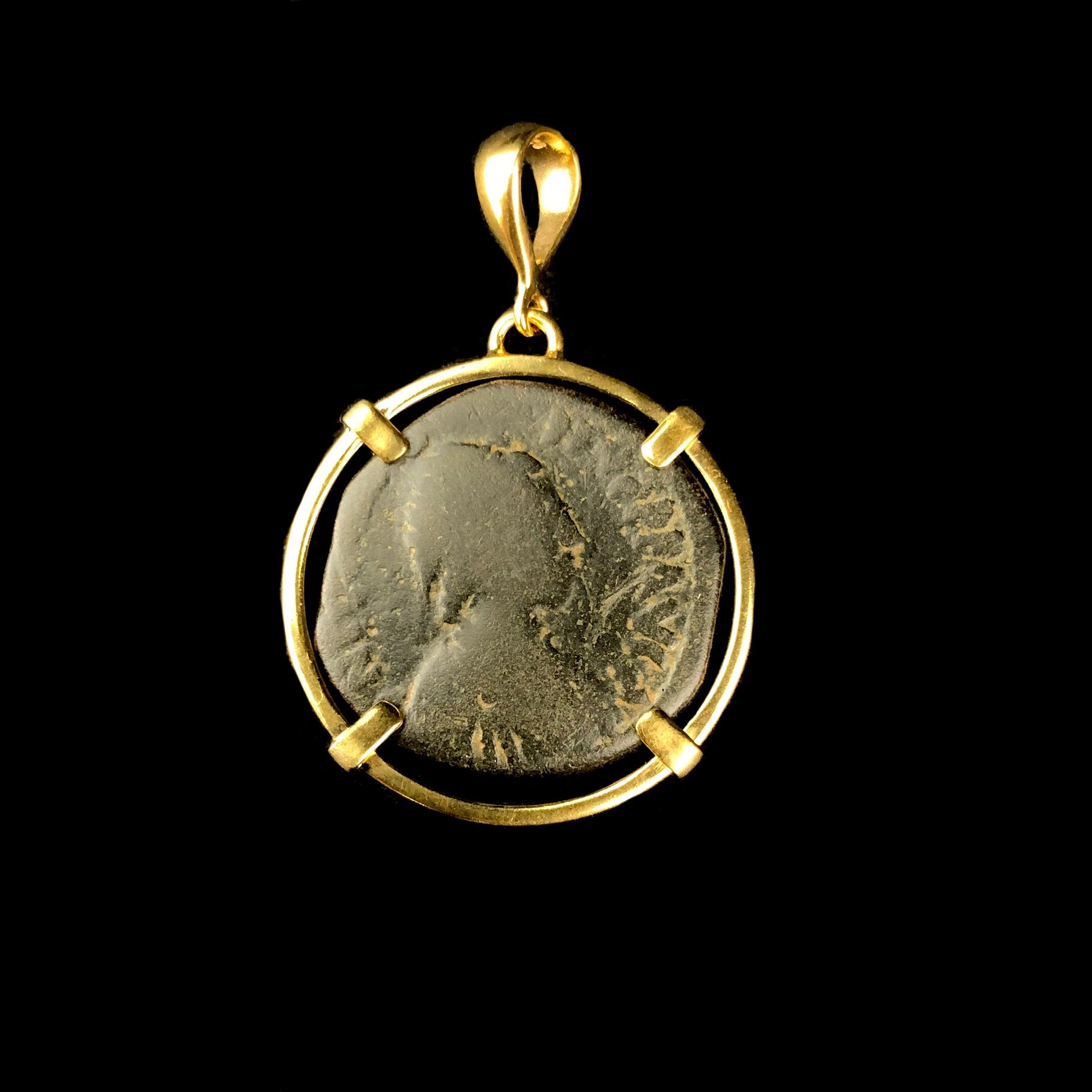 Front of Byzantine Coin Pendent with well worn face of emperor 