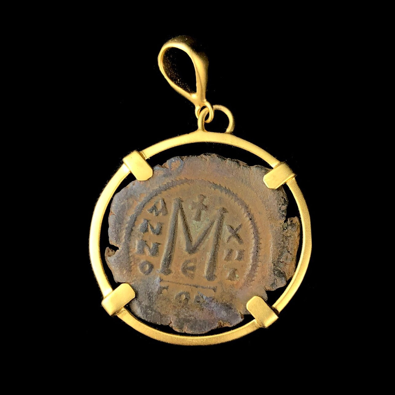 Front of Byzantine Coin Pendent with letter M visible