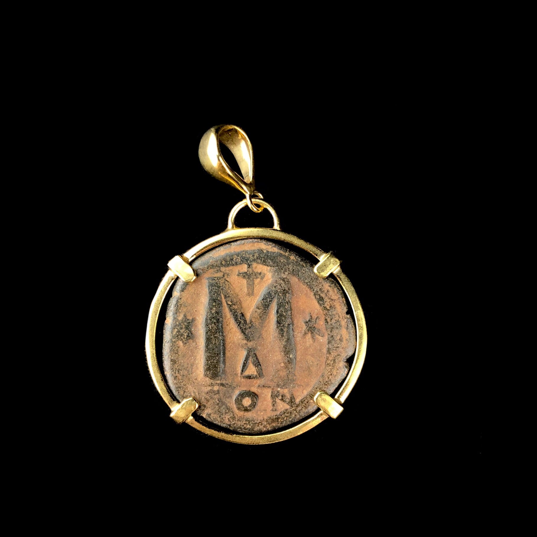 Front view of Byzantine Coin pendent with letter M
