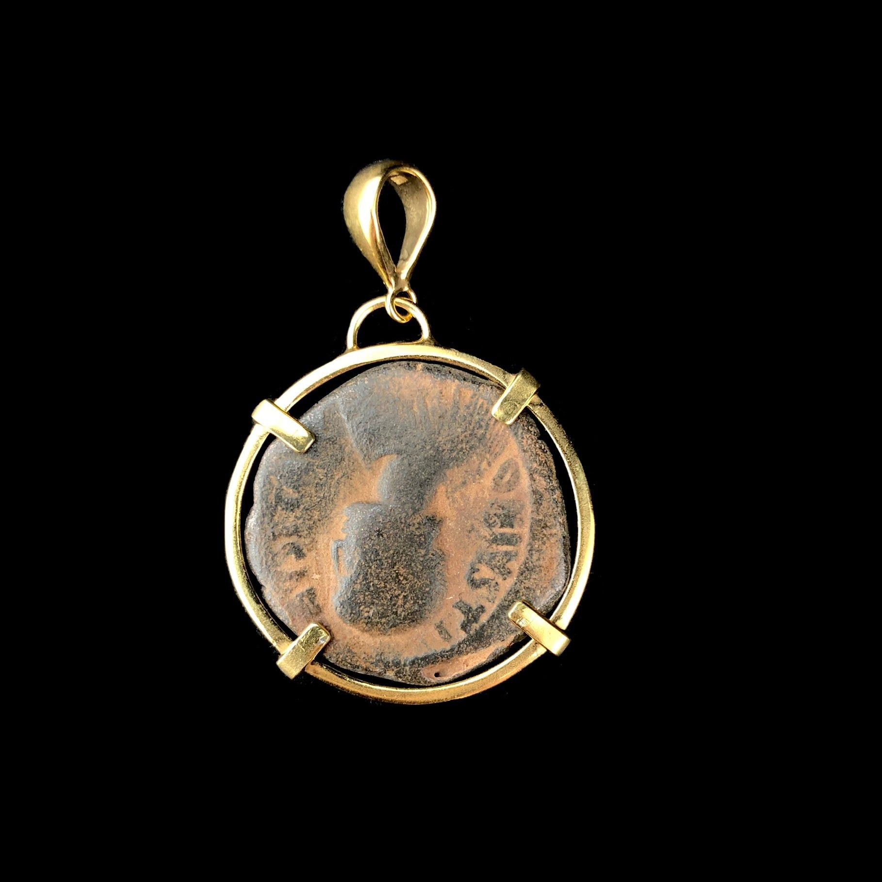Back view of Byzantine Coin Pendent with a well worn human figure