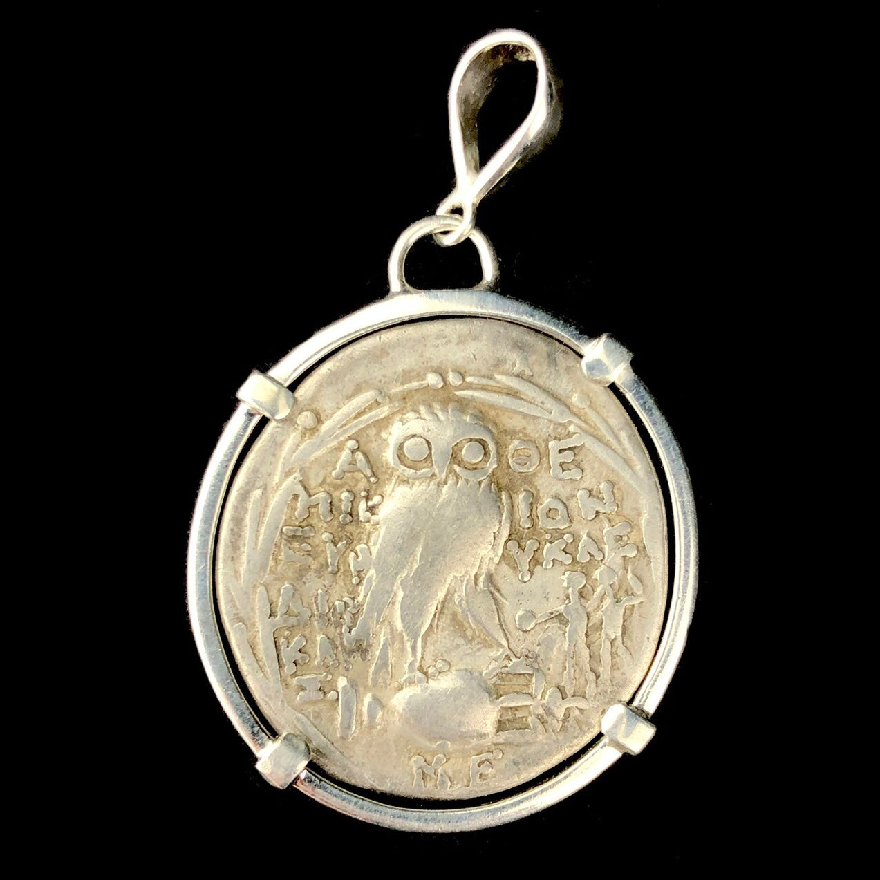 Obverse of New Style Athena Tetradrachm Coin Pendent with Owl