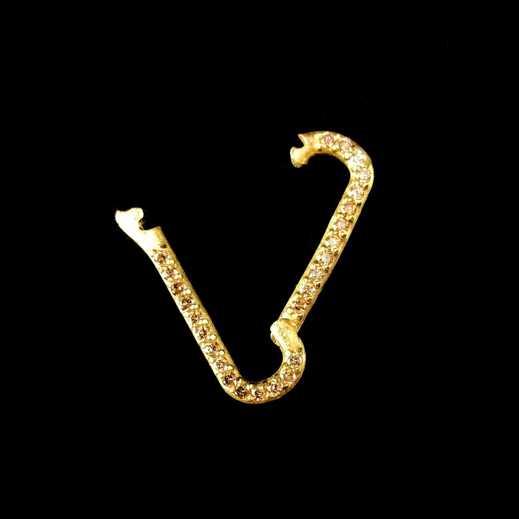 Gold Pave Diamond Paperclip Charm Hold and Chain Clasp in open position