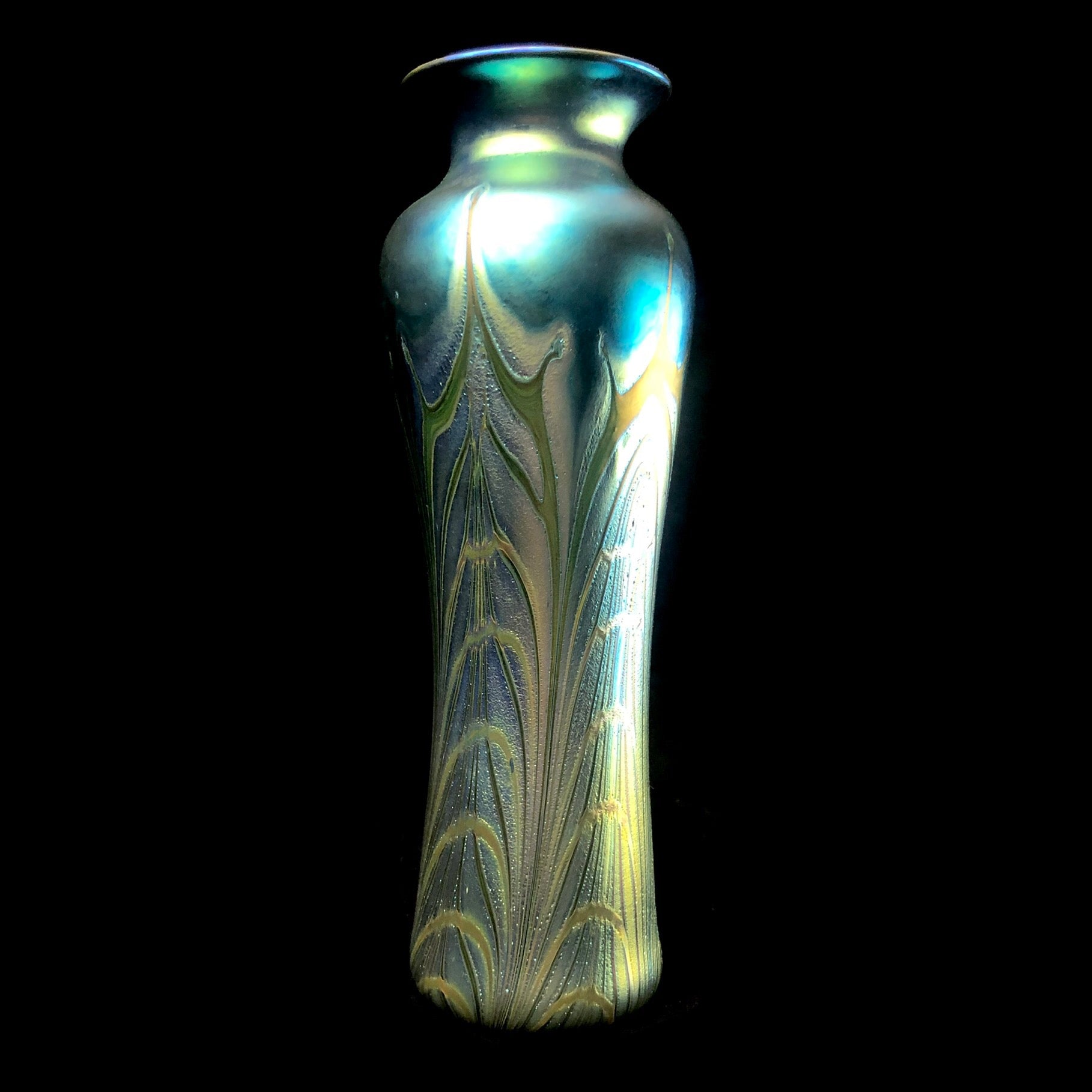 Side view of Blue Peacock Vase