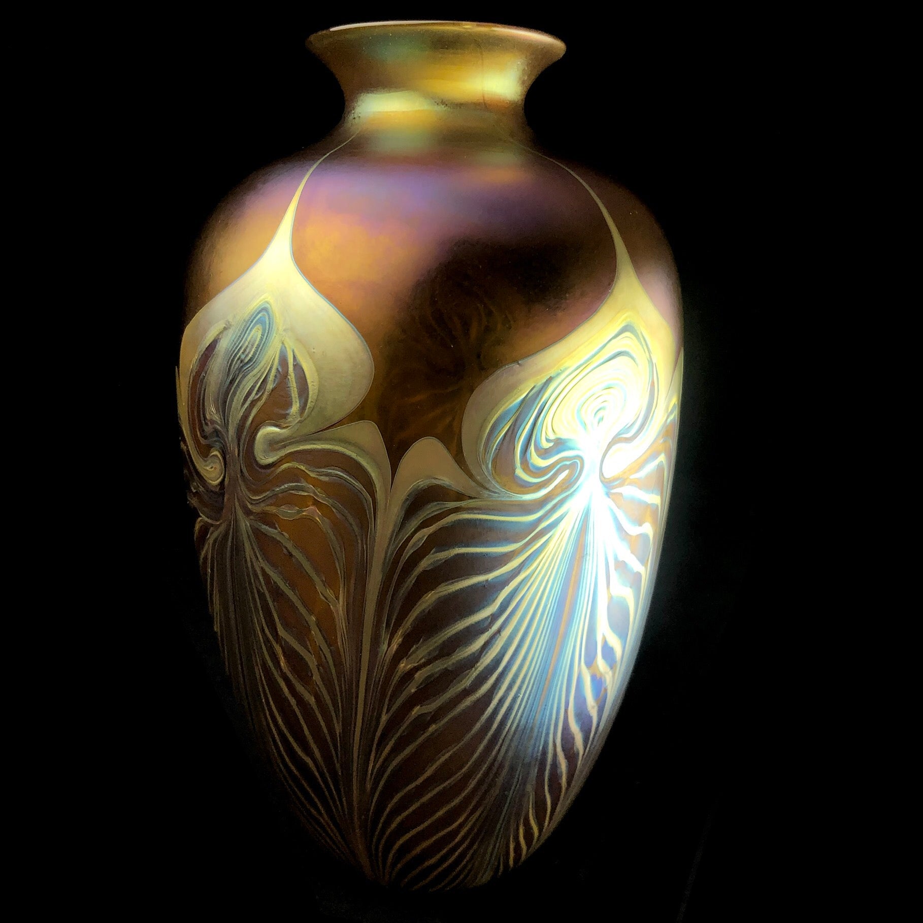 Front view of Amber Feathered Vase