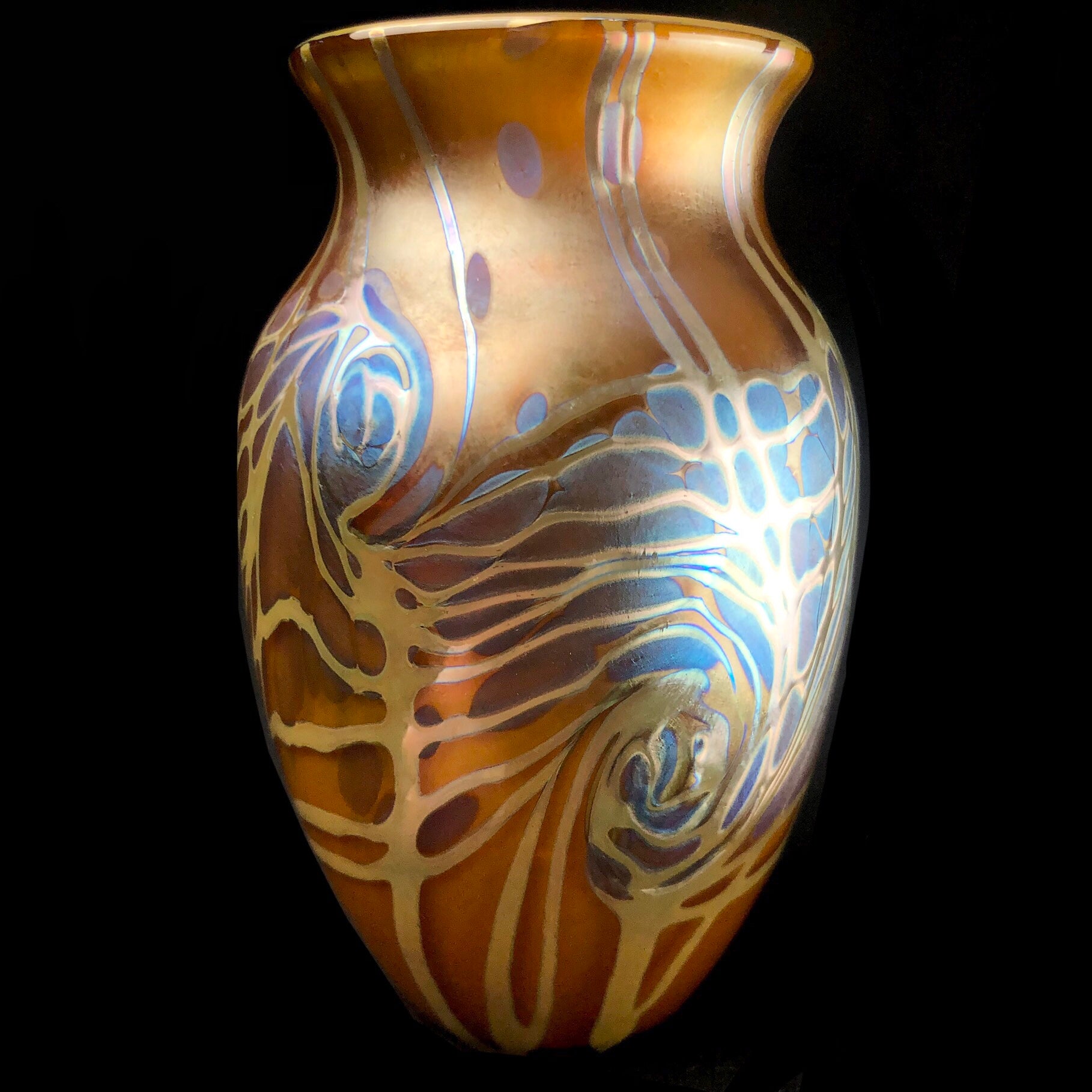 Front view of Elongated Amber Starry Night Vase