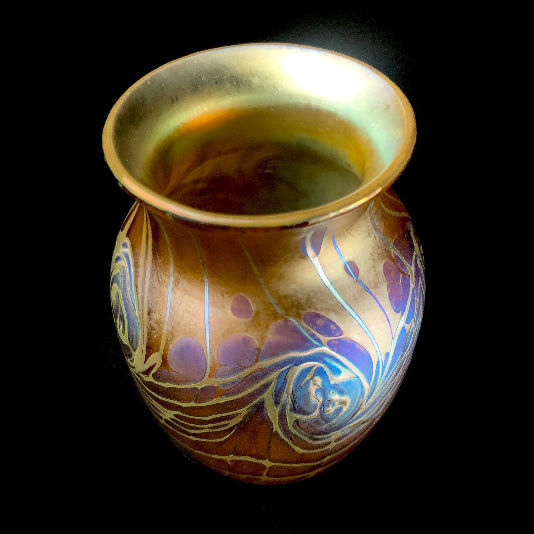Top view of Elongated Amber Starry Night Vase