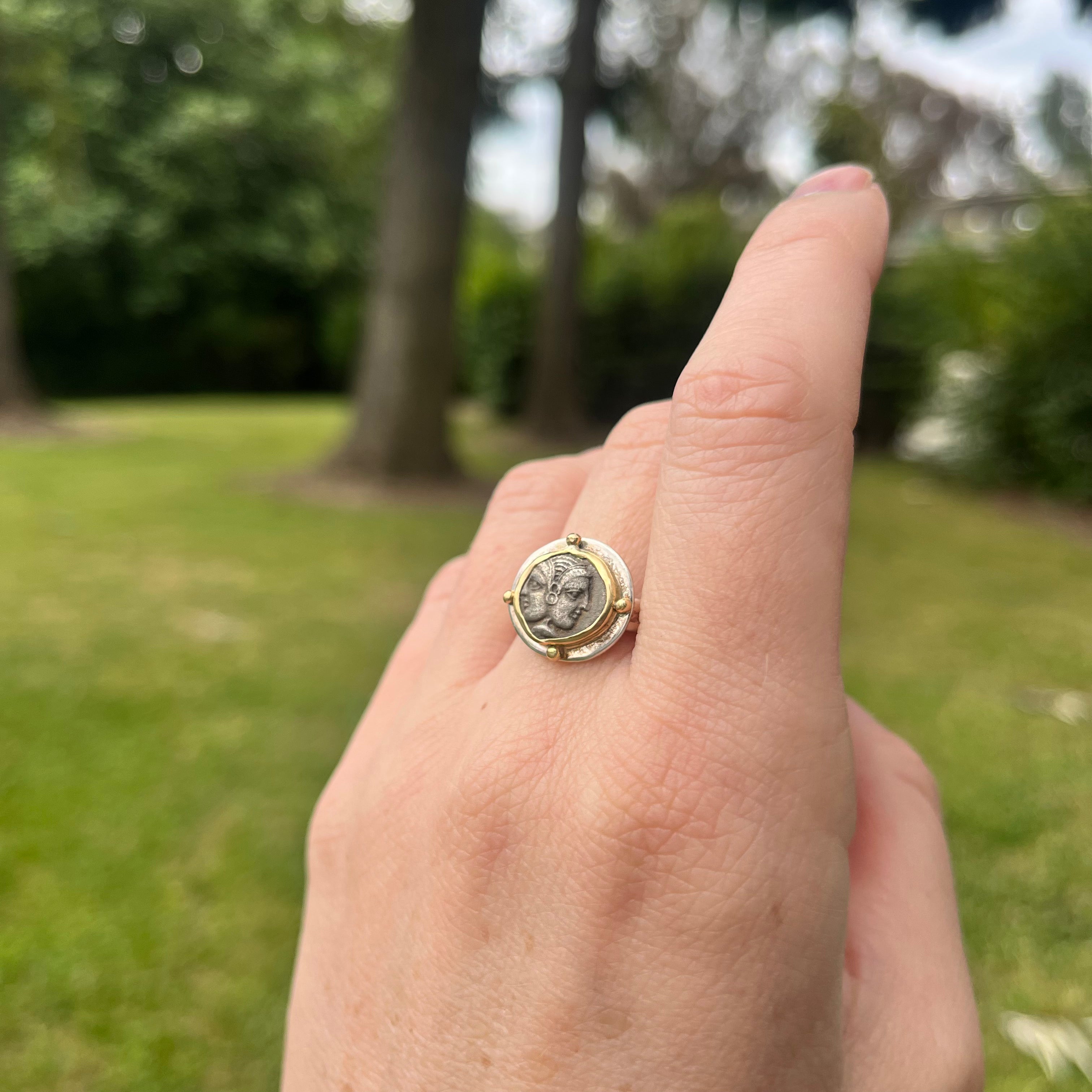 Ancient Greek Janiform Coin Ring Very Fine