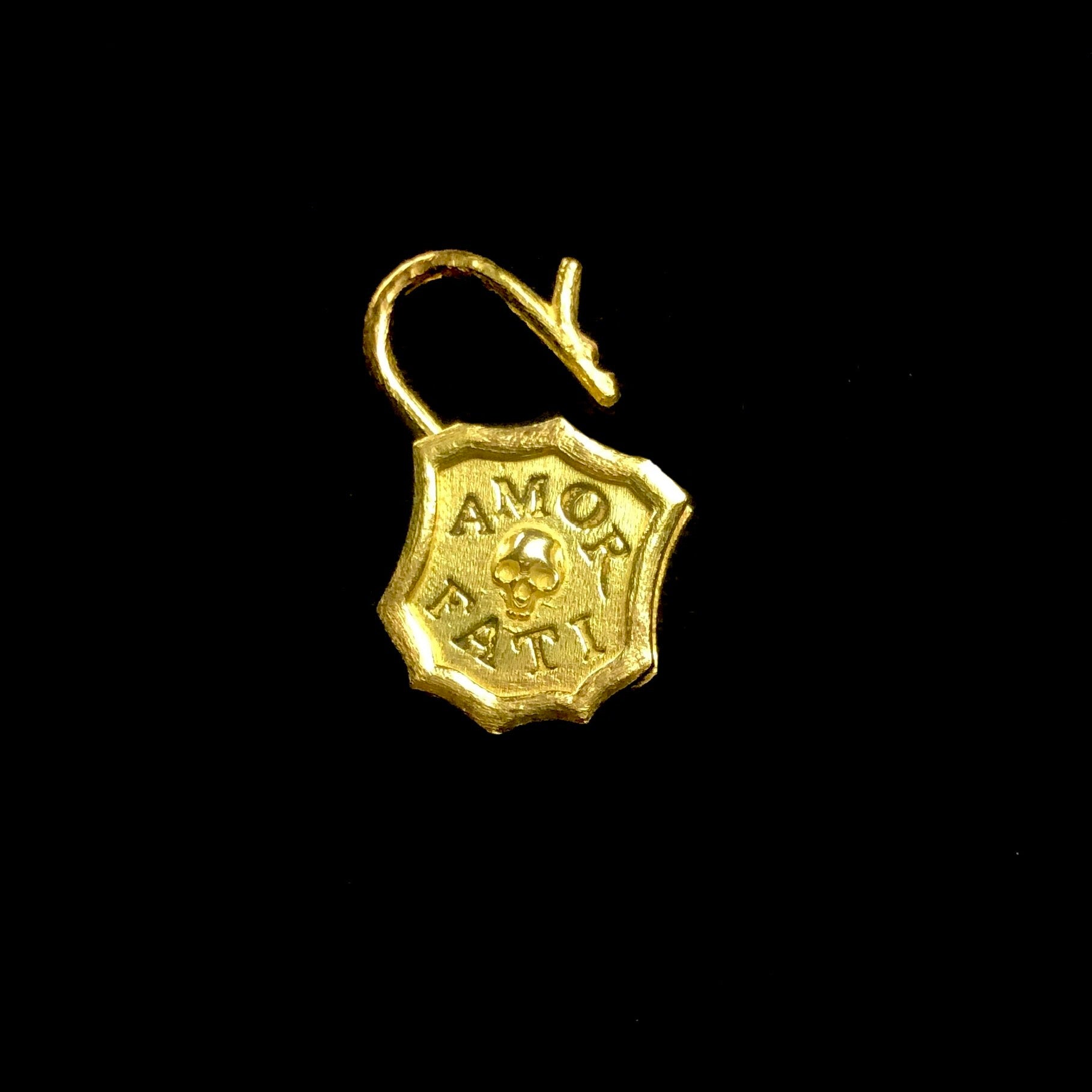 Back view of Gold Skull Padlock Charm in open position