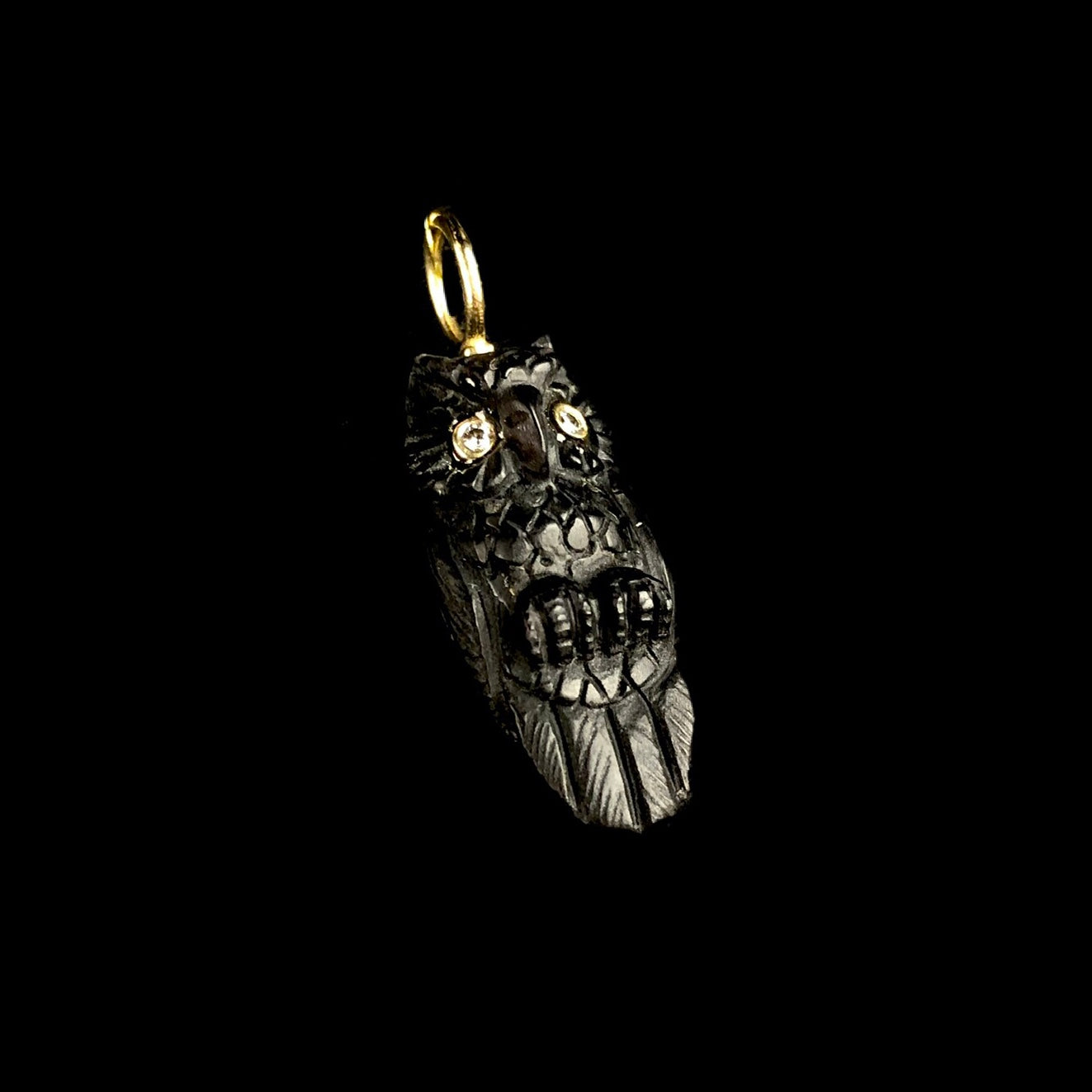 Side view of Black Owl Charm