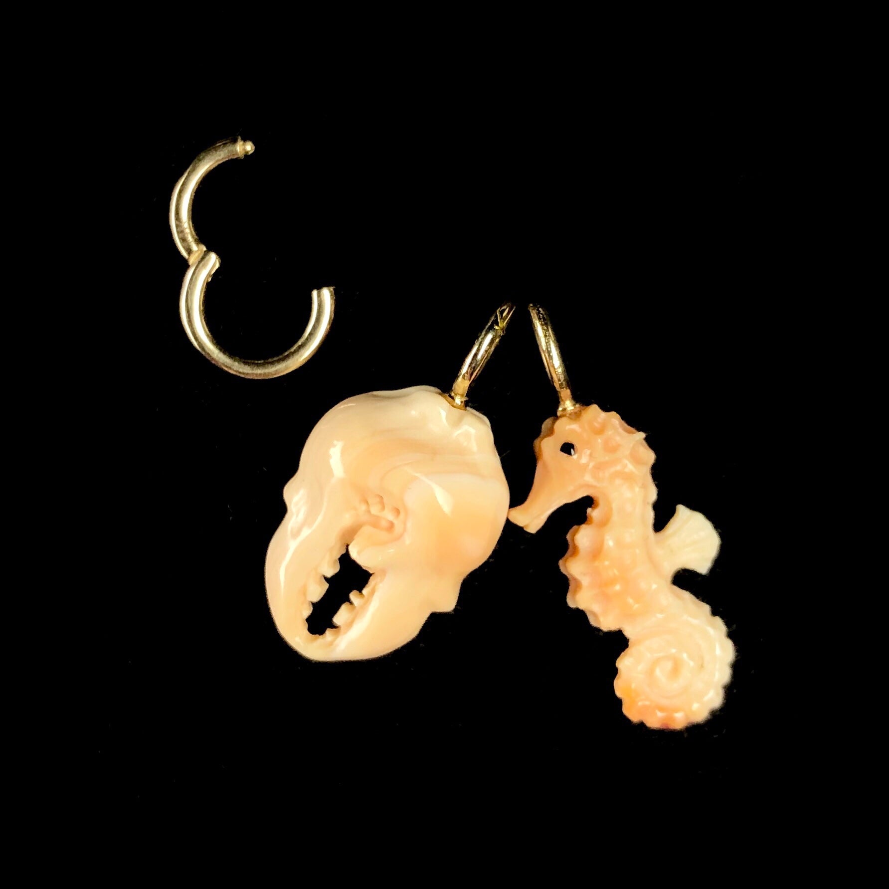 Conch Seahorse and Crab Claw Charms with charm hook