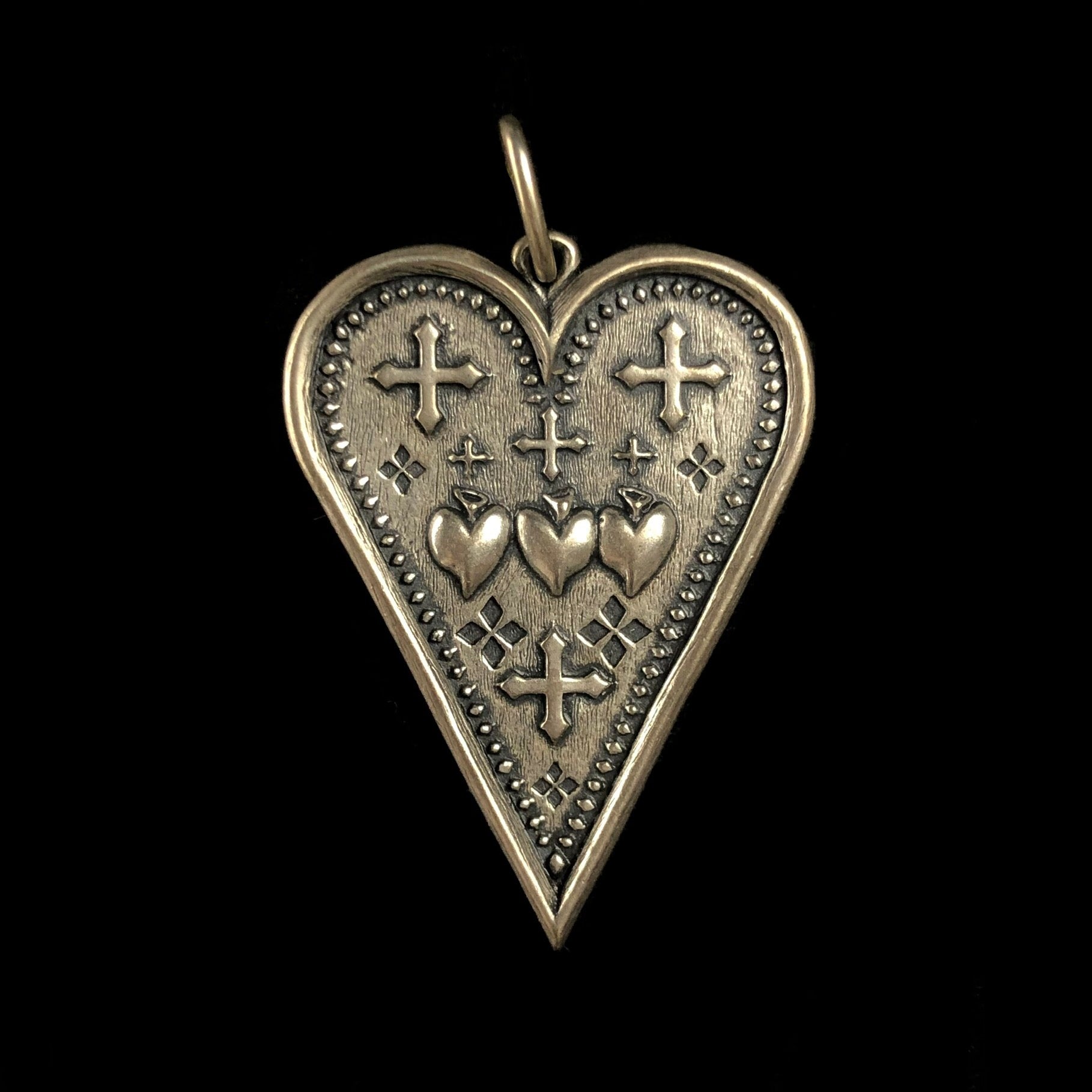 Triple Sacred Heart side of Sliver Family Love Charm