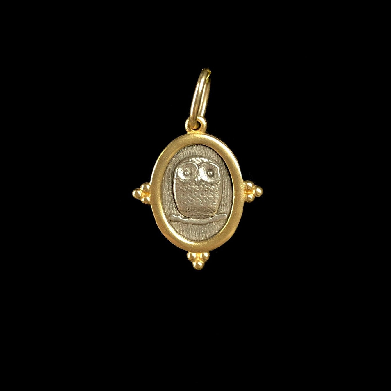 Fat owl on branch on Owl Charm
