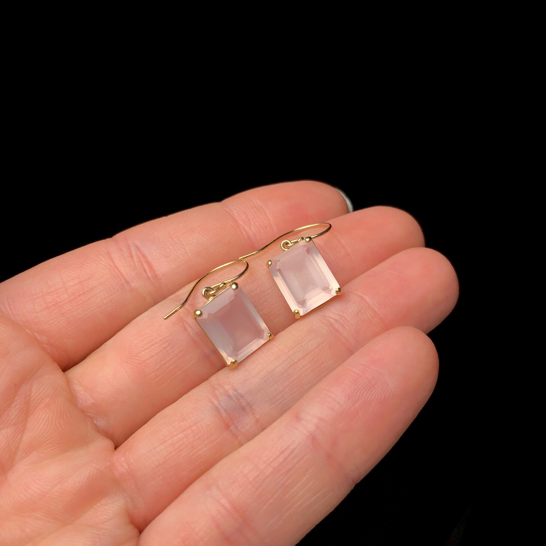 Rose Quartz Earrings shown in hand