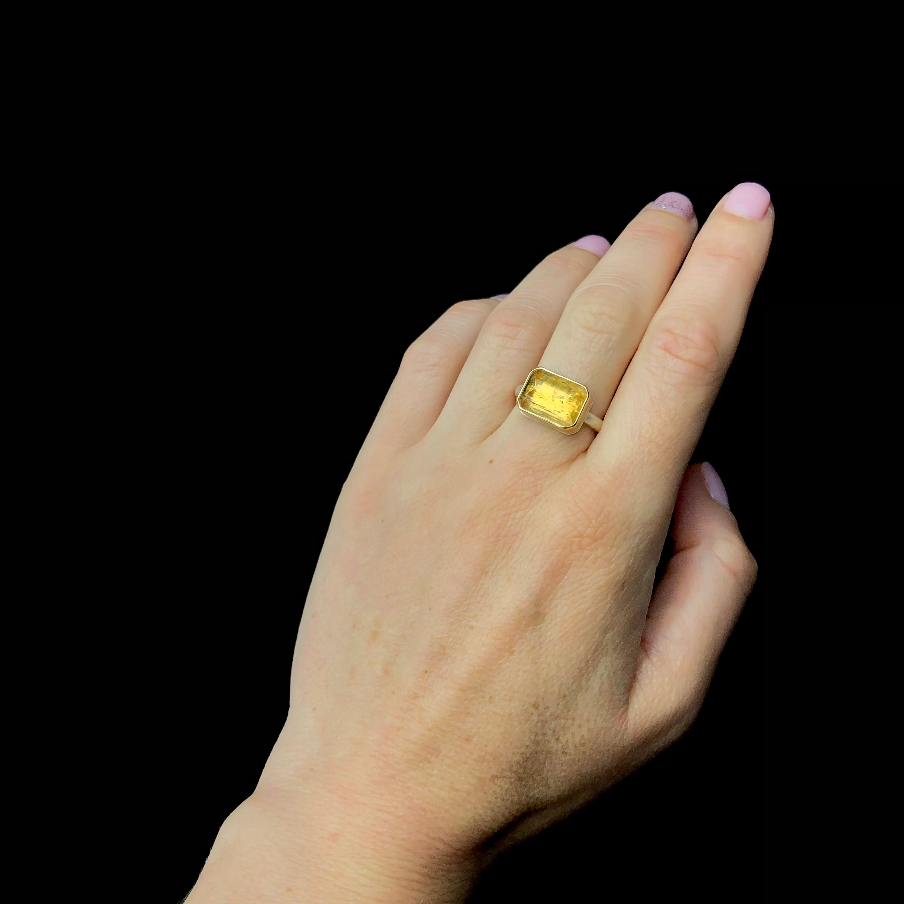 Yellow Imperial Topaz Ring shown on hand