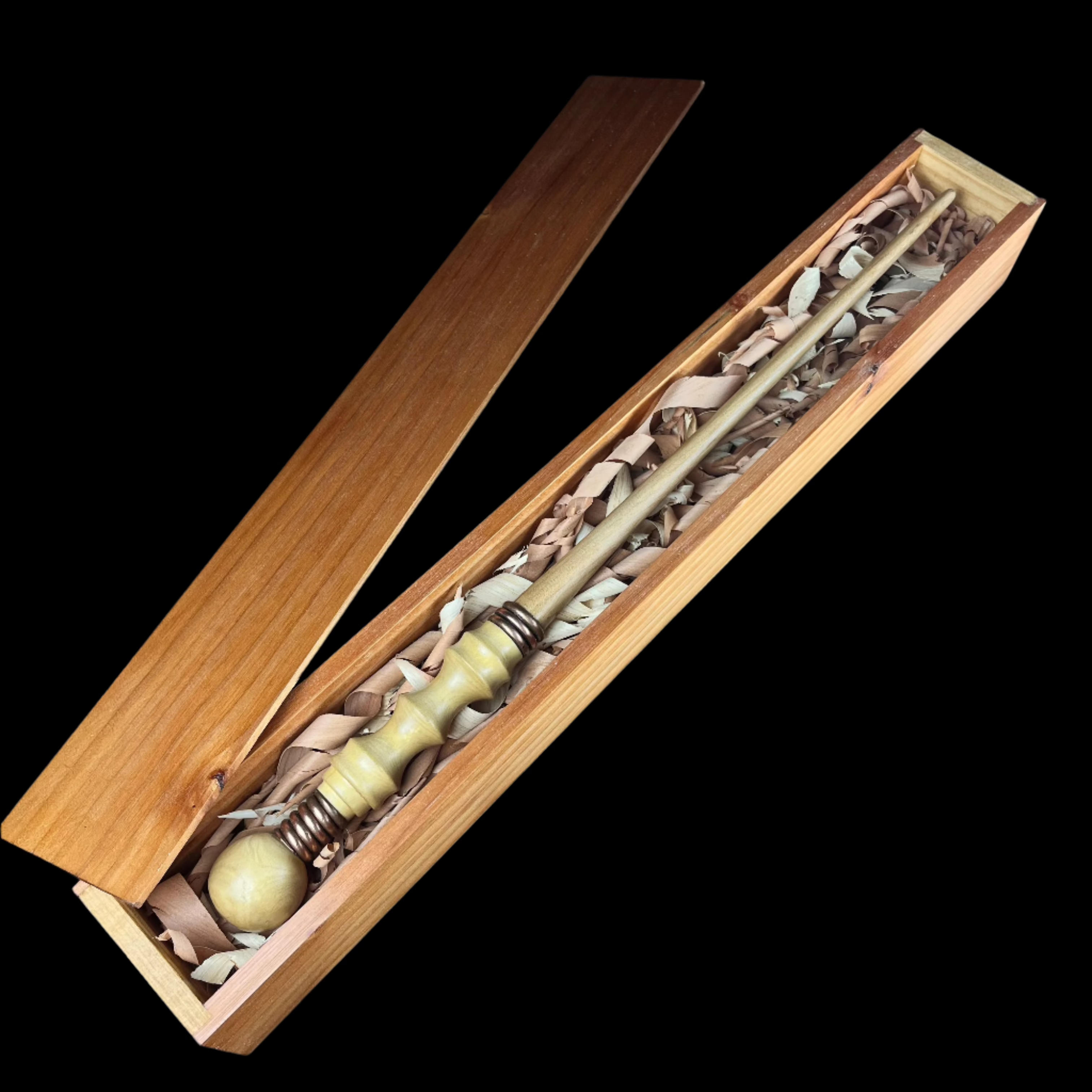 Light Wood Wand shown inside of wooden box
