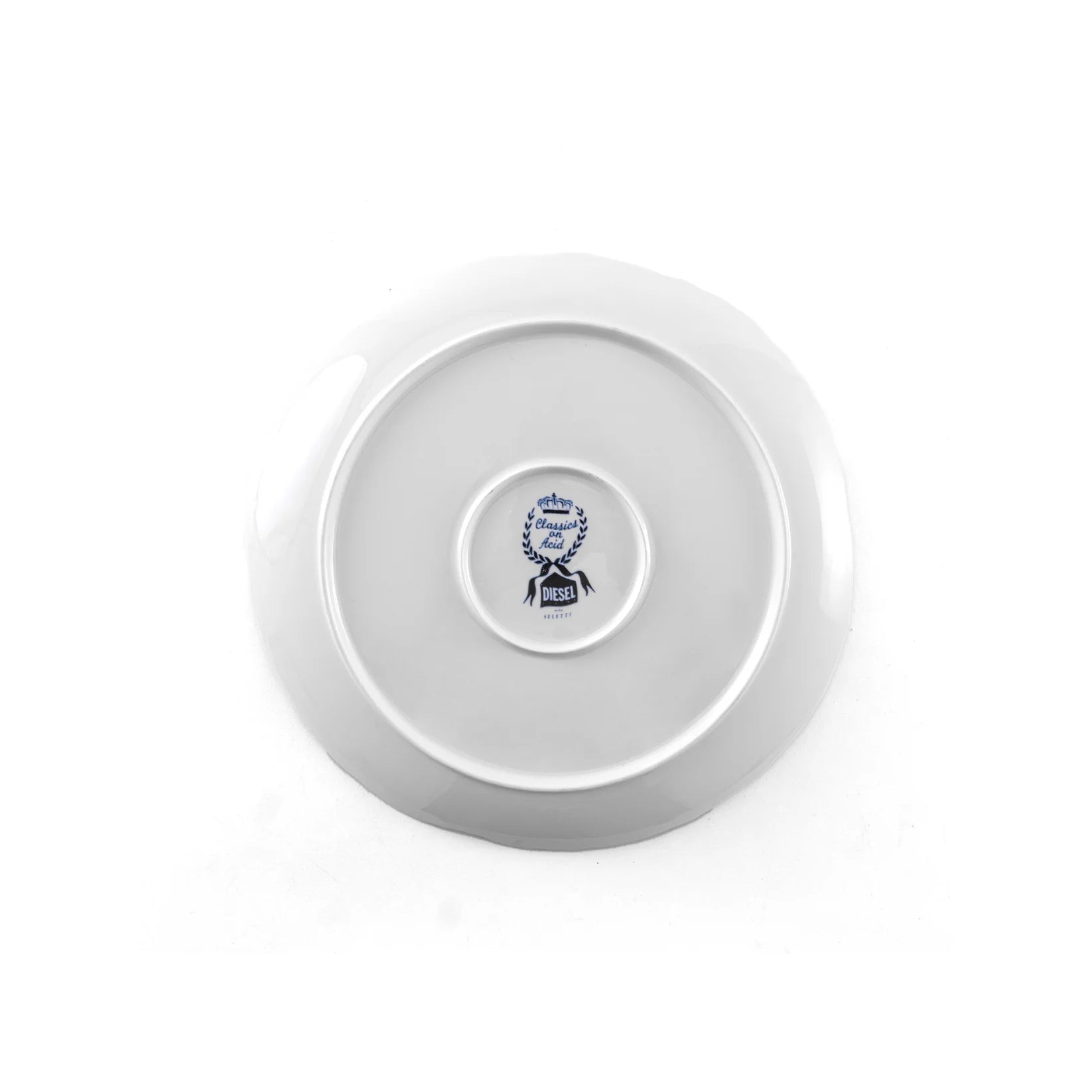 White ceramic bowl with a logo on a white background