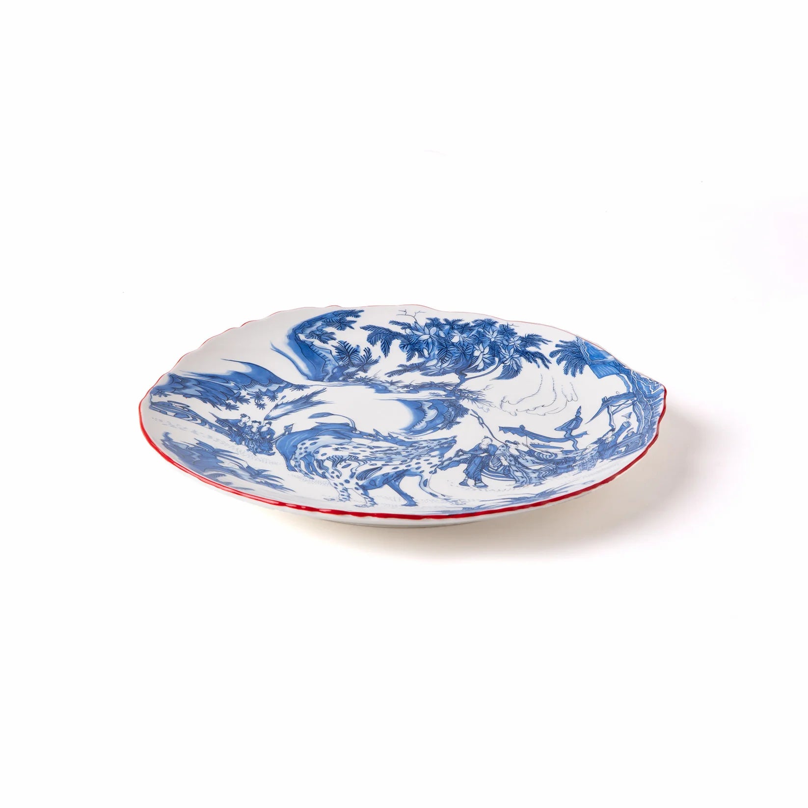 Decorative plate with blue floral pattern on a white background
