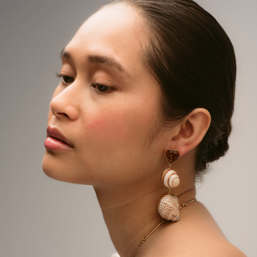 Shell Charm Drop Stud Earrings