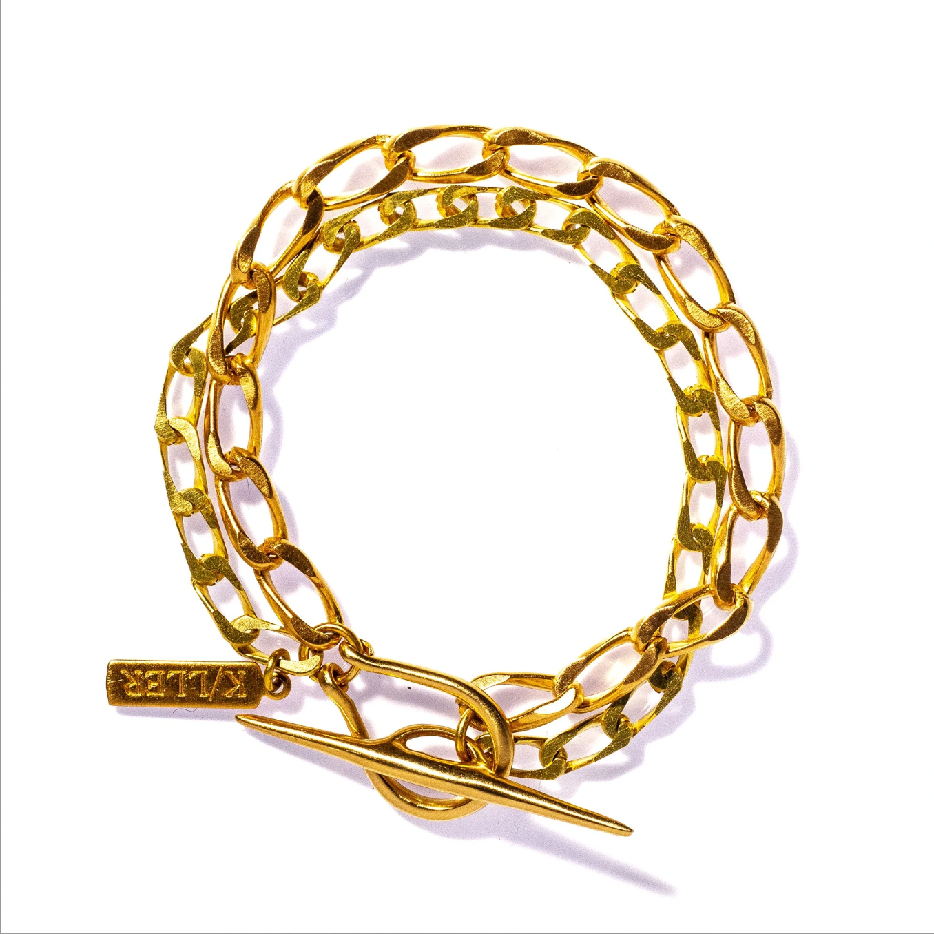 Large link brass bracelet with two gages of chain