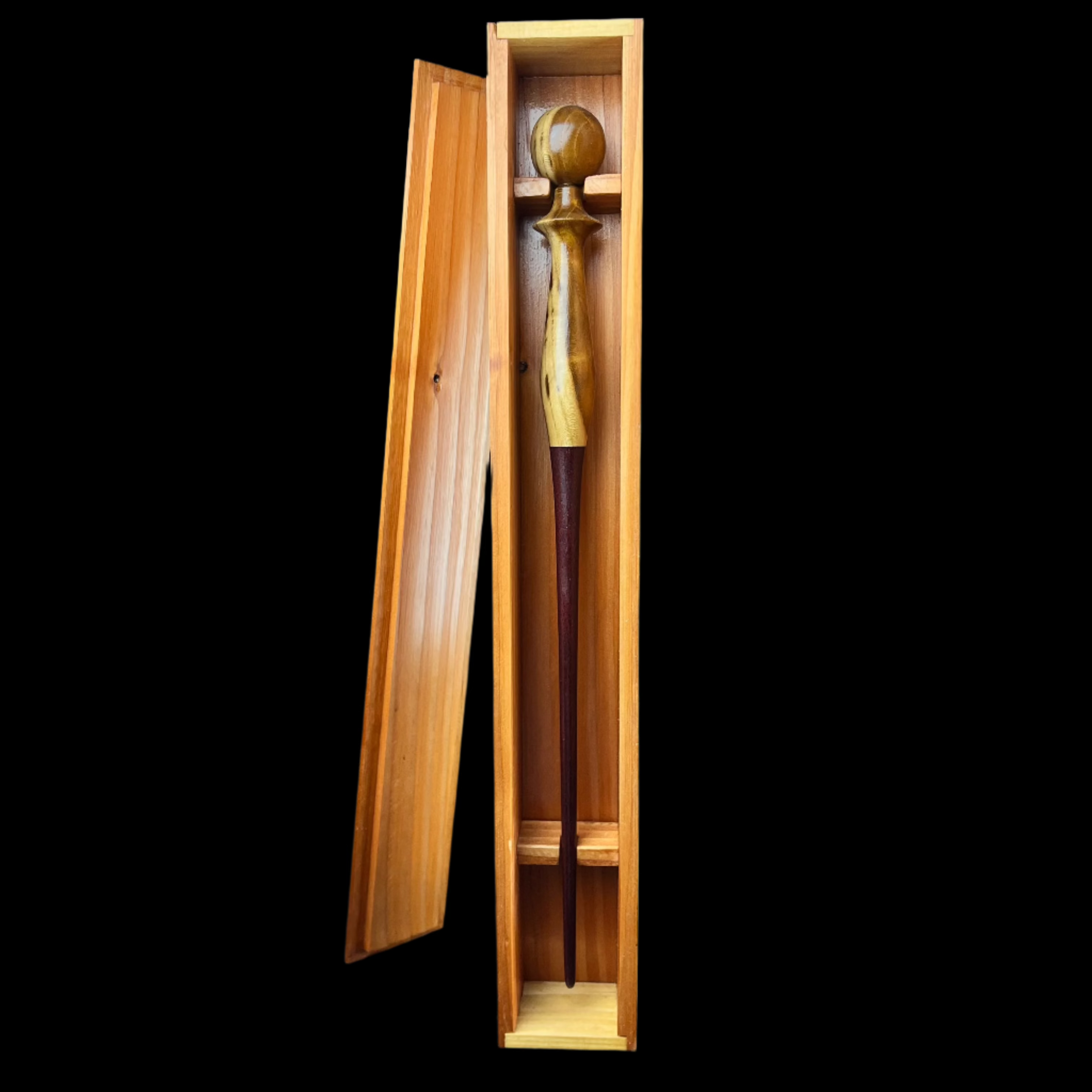 Wand suspended in box as display