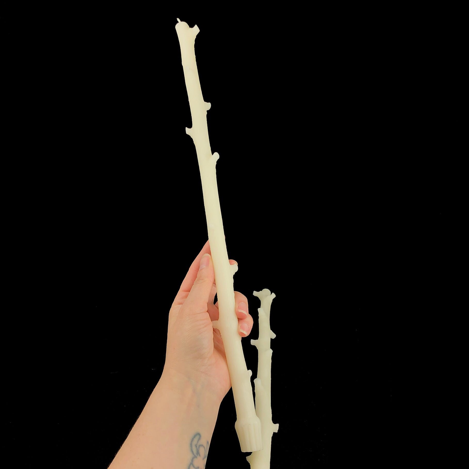 White Twig Candlestick shown in hand