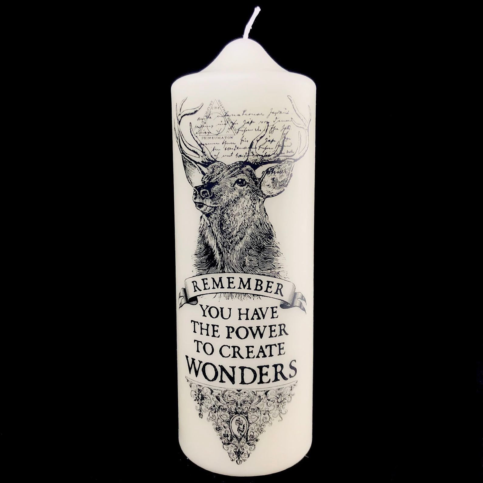 Front of Wonders Candle with Deer Head