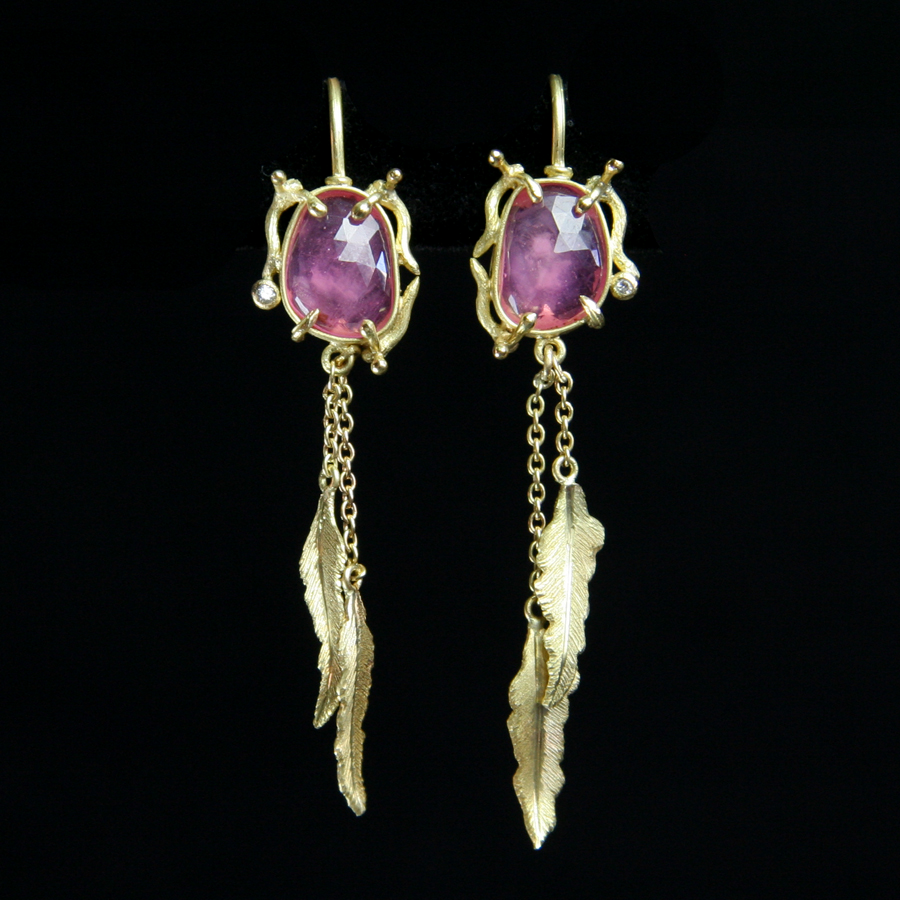 Feather Ruby Earrings