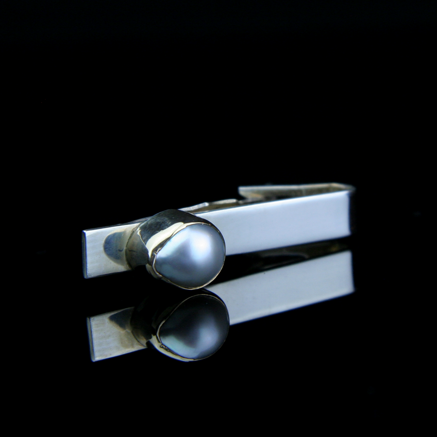 Pearl Sterling Silver Tie Clip