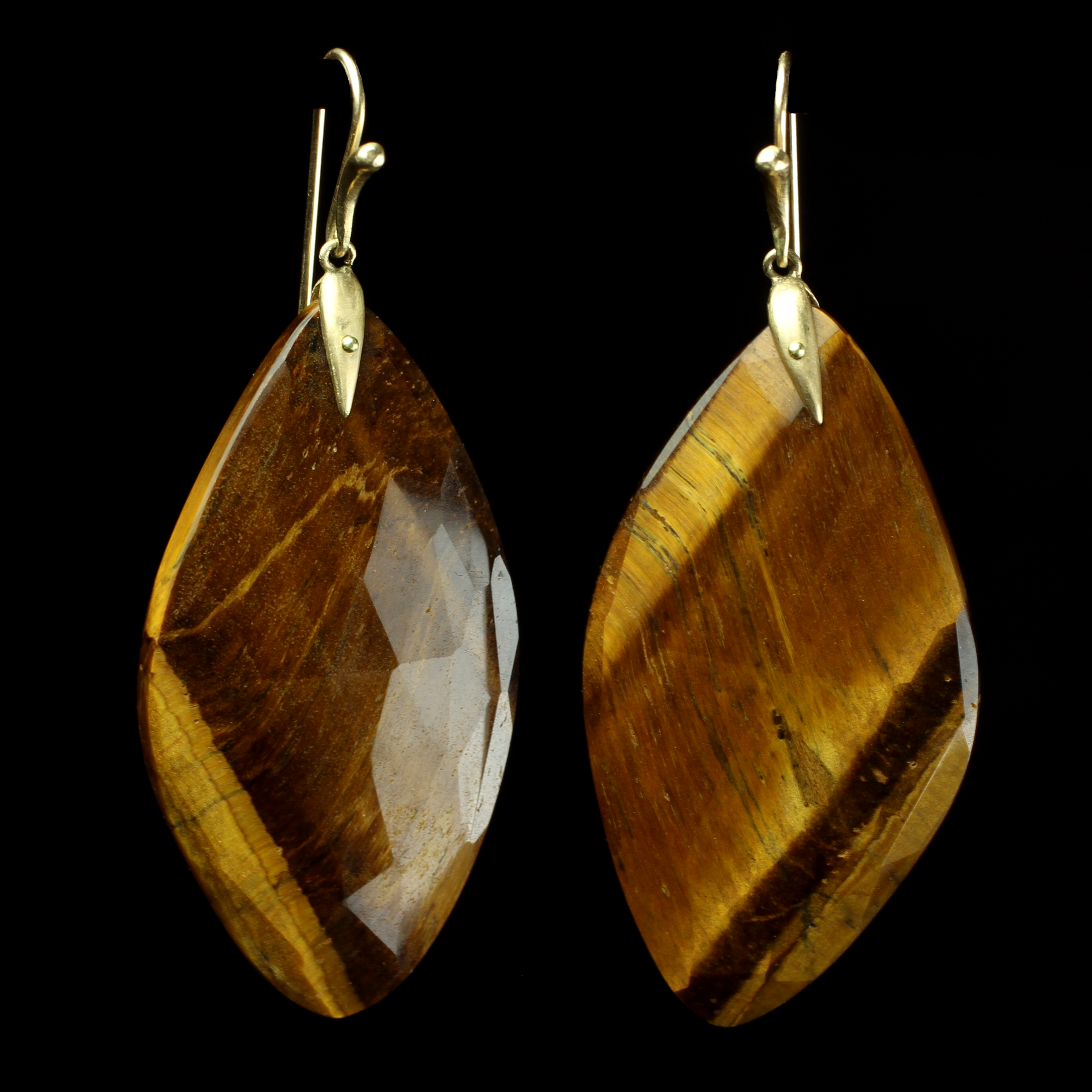 Front view of Tiger's Eye Stone Butterfly Wing Earrings