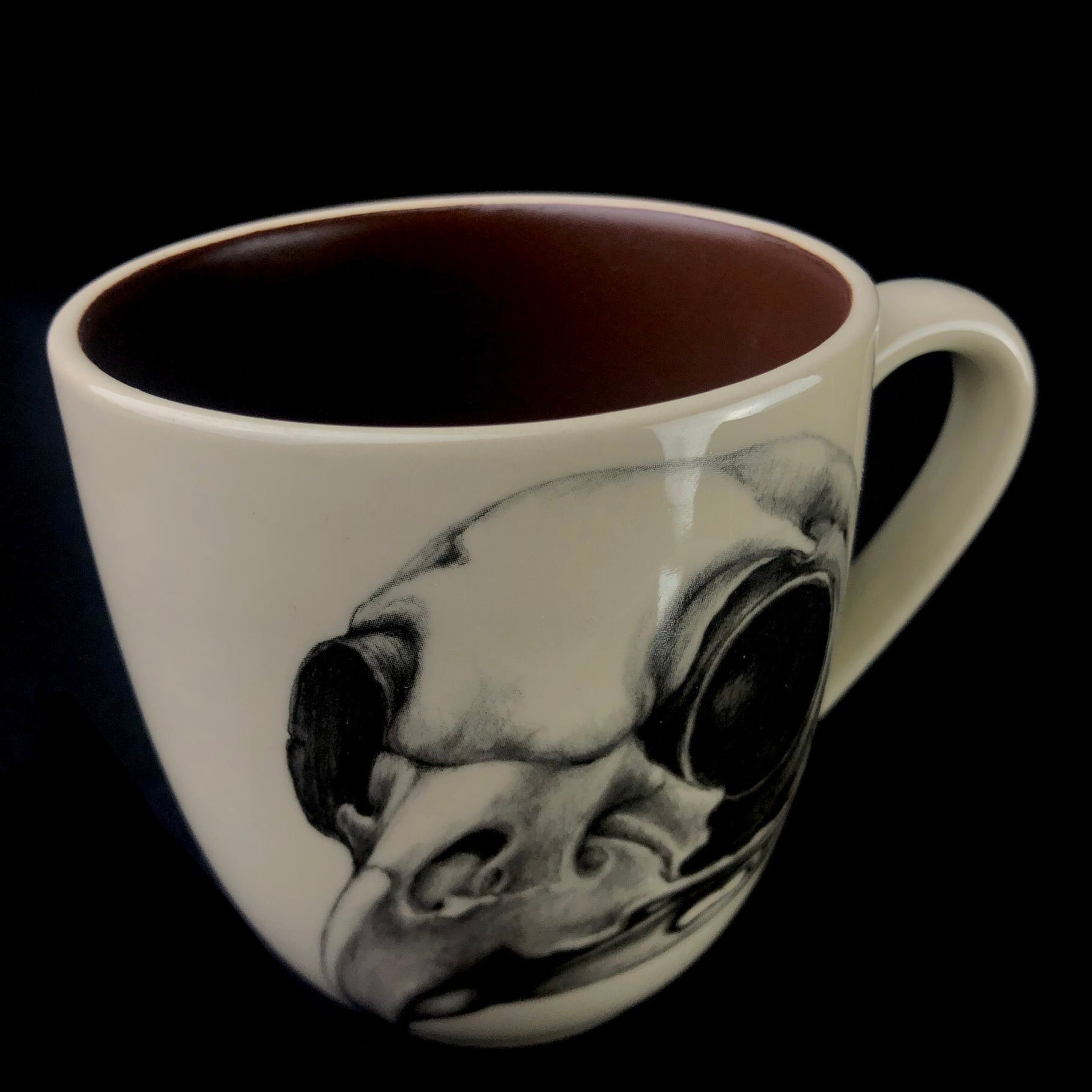 Top view of Owl Skull Mug with brown interior