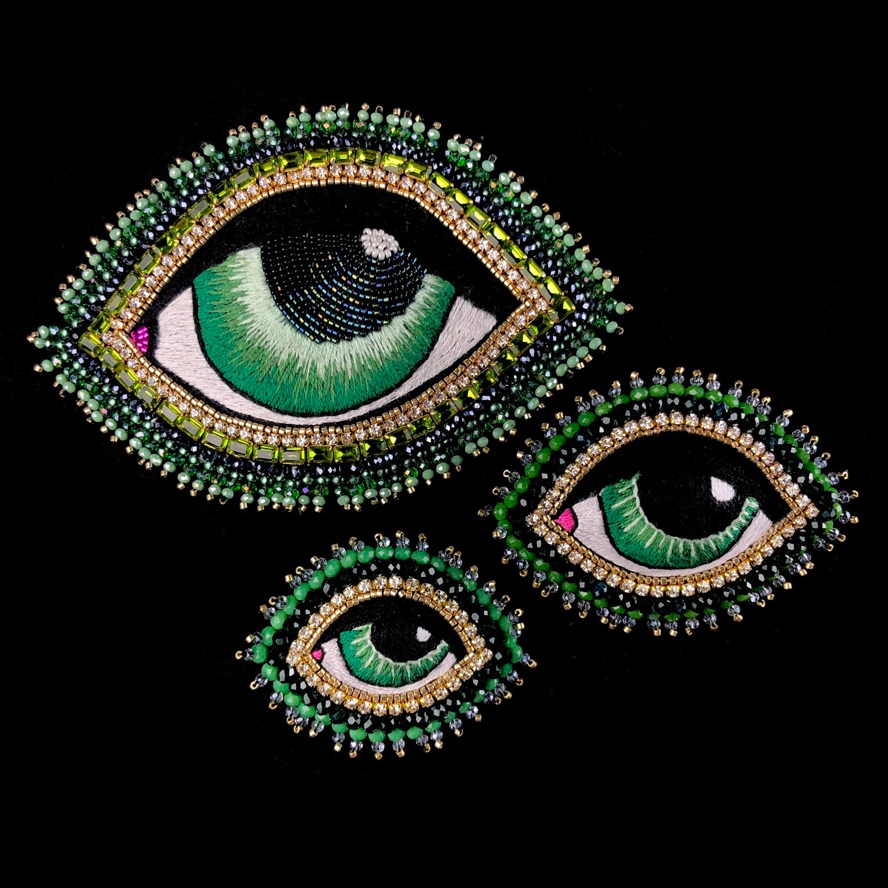 Extra Large Eye Brooch shown with large and small size options