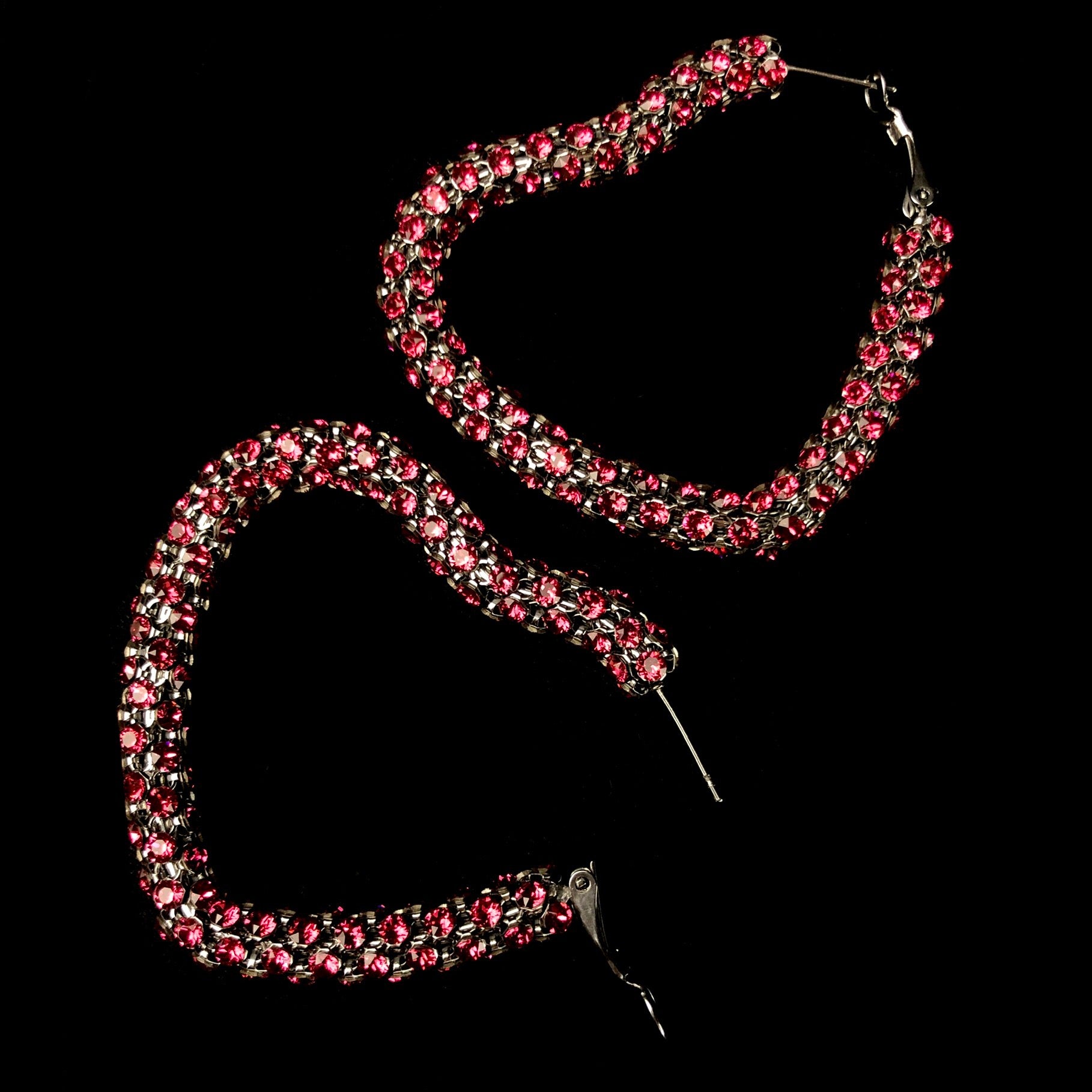 Pink HEART Swarovski Crystal Hoop Earrings
