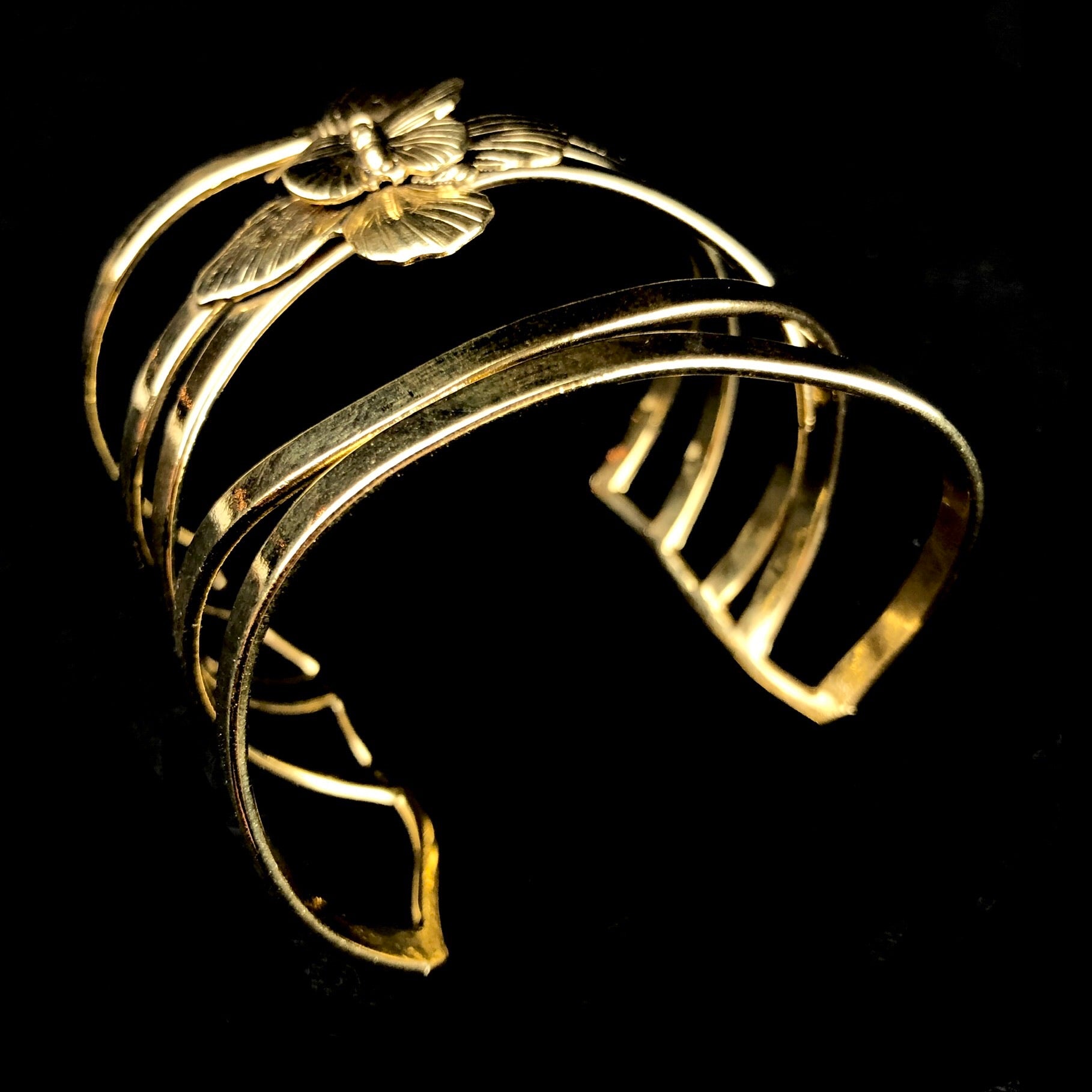 Side view of Gold Ribbon Butterfly Cuff