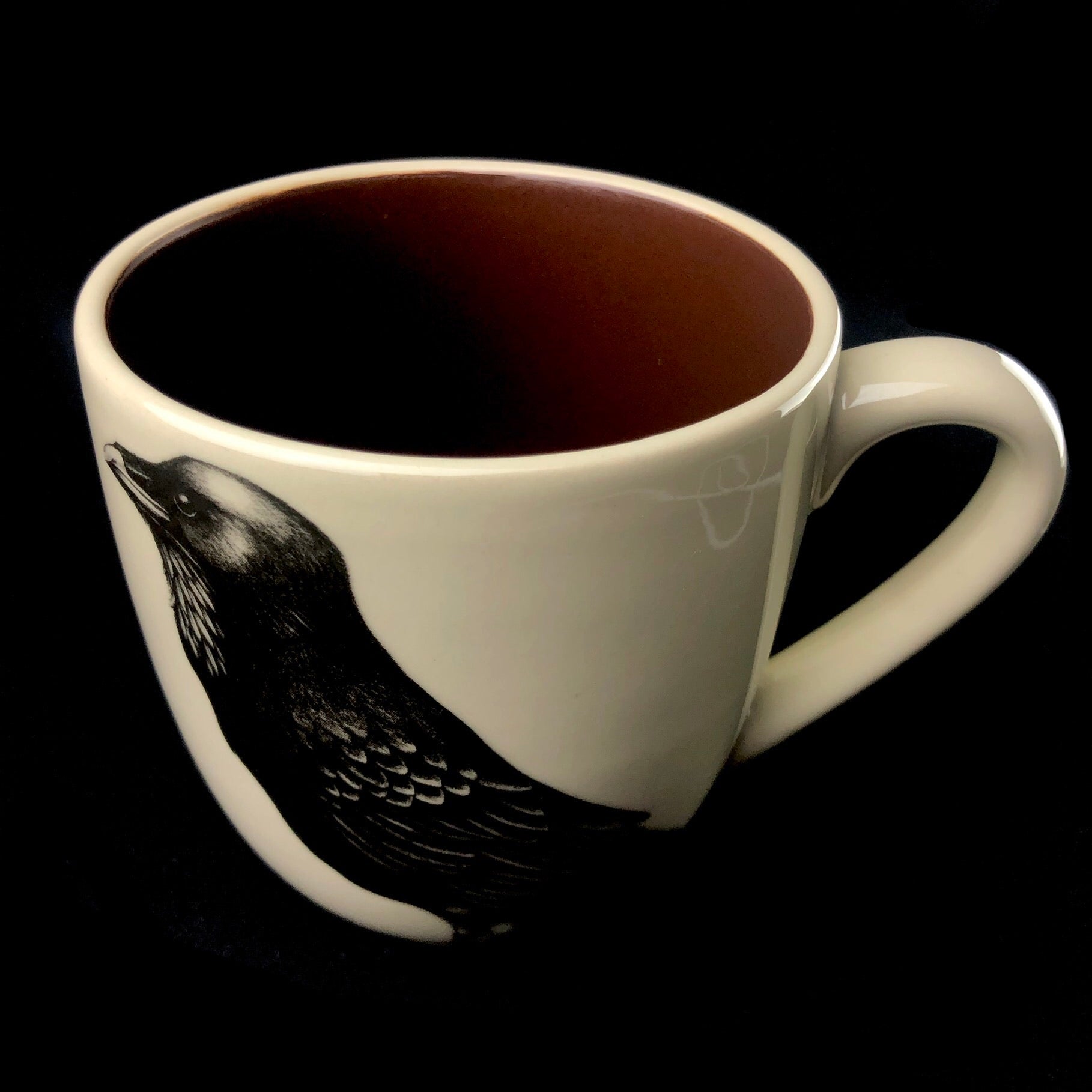 Top view of Raven Mug with brown interior
