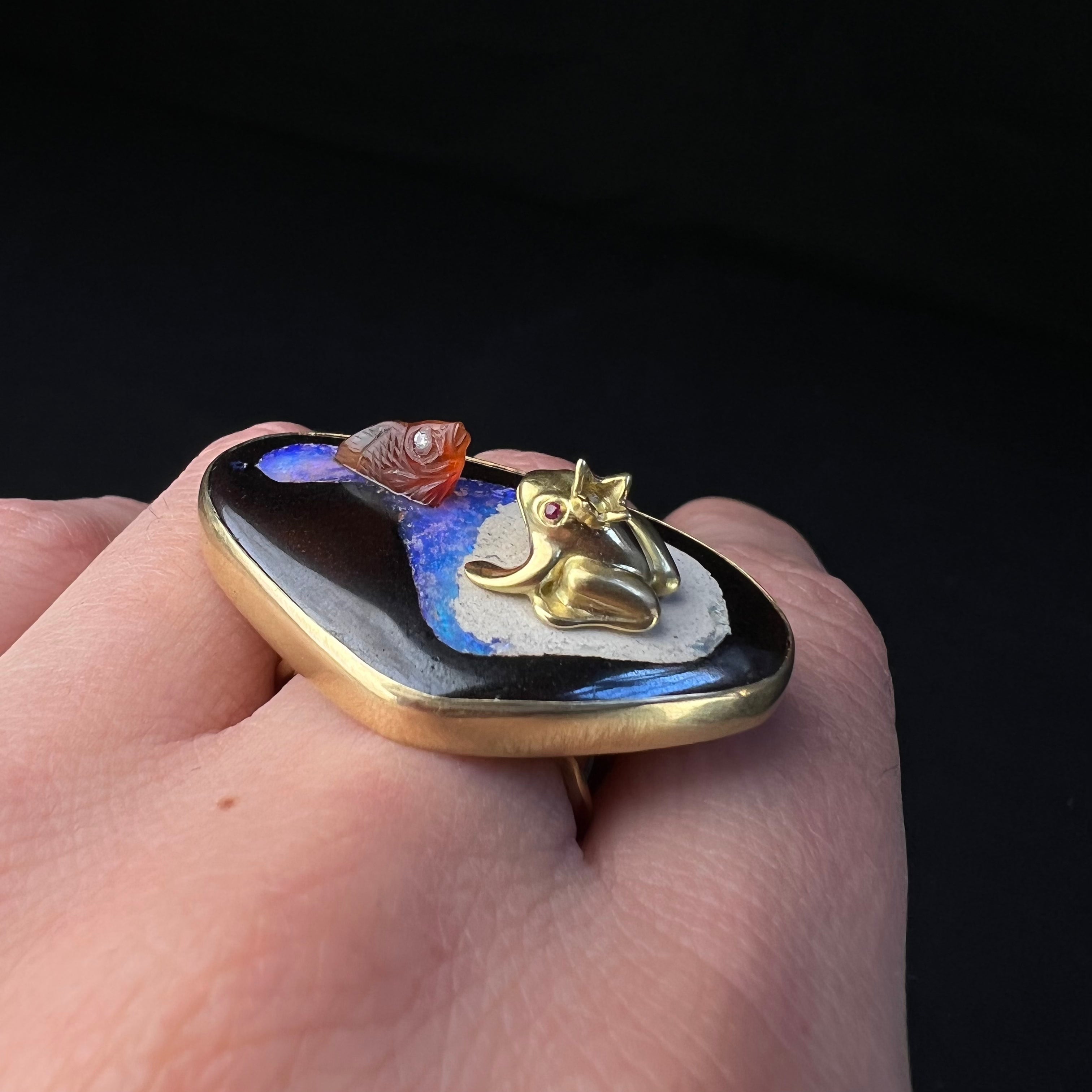 Enchanted Opal Pond Ring side view on hand to show depth