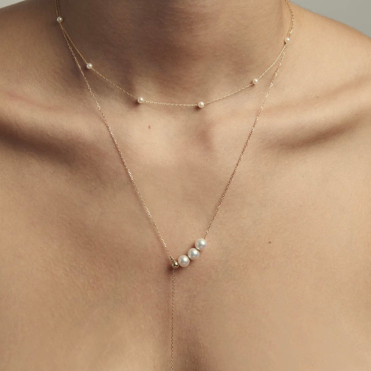 Three Pearl Lariat Necklace
