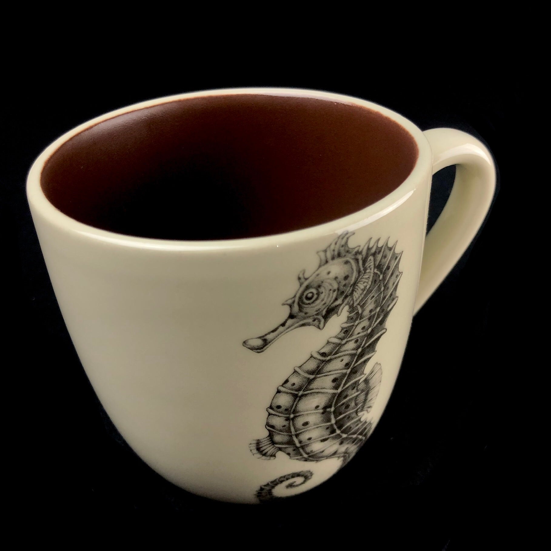 Top view of Seahorse Mug with brown interior