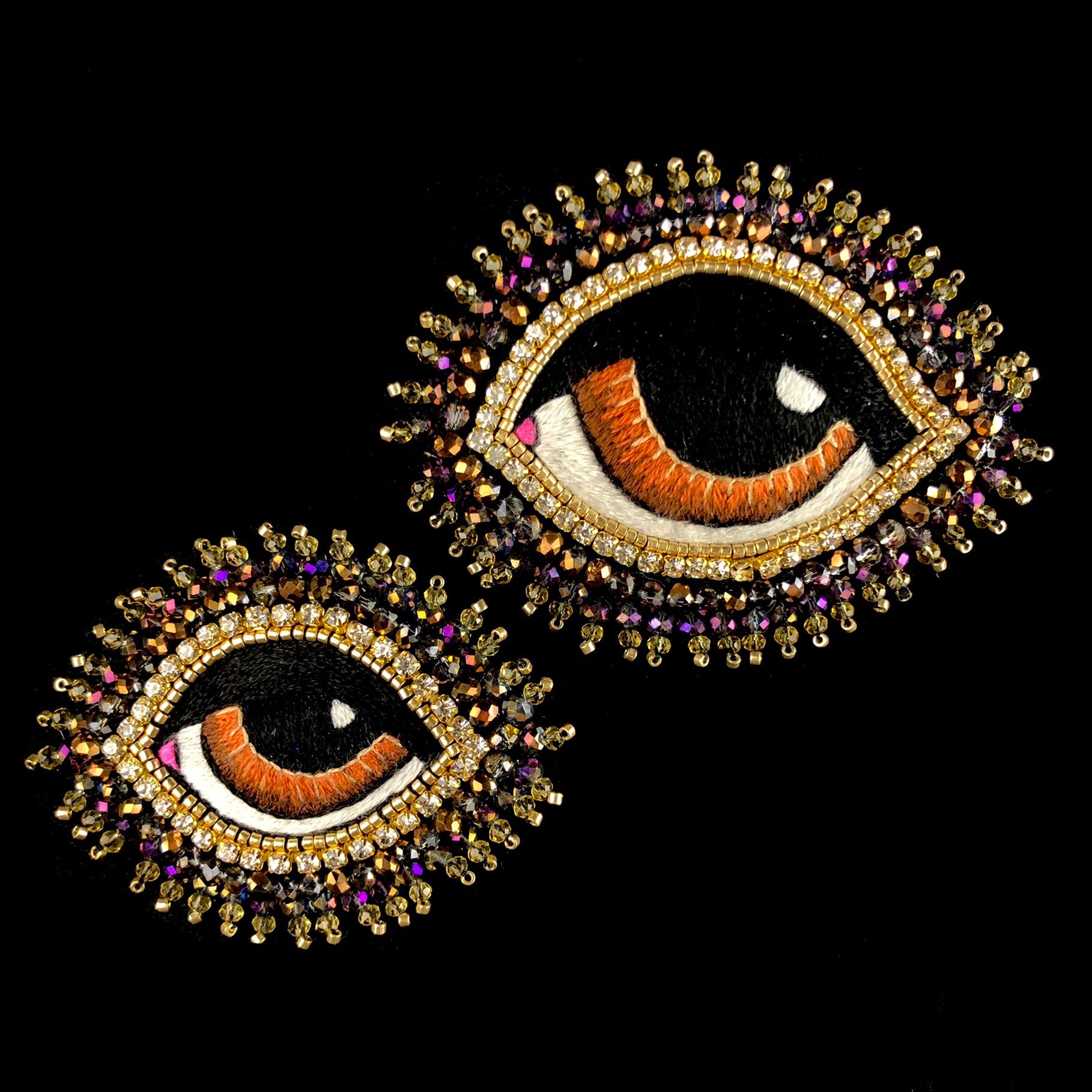 Large Brown Eye Brooch shown next to small brown eye brooch size option