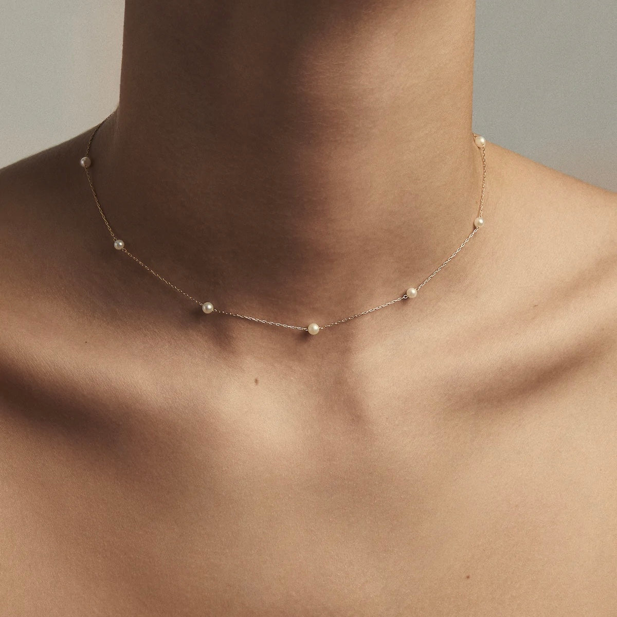 Floating Pearl Choker shown worn for size reference