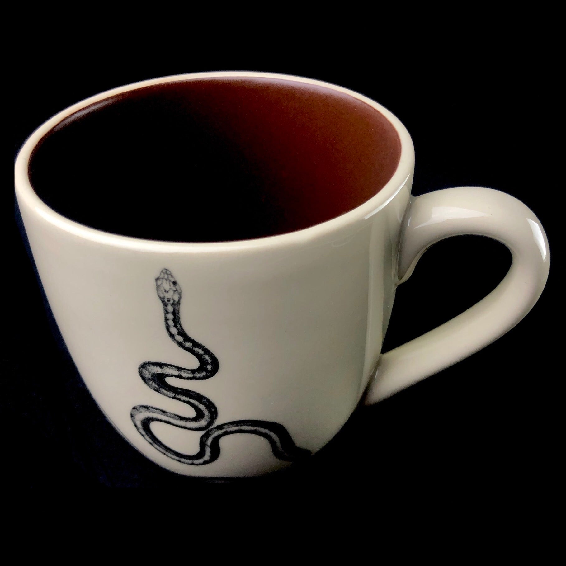 Top view of Snake Mug with brown interior