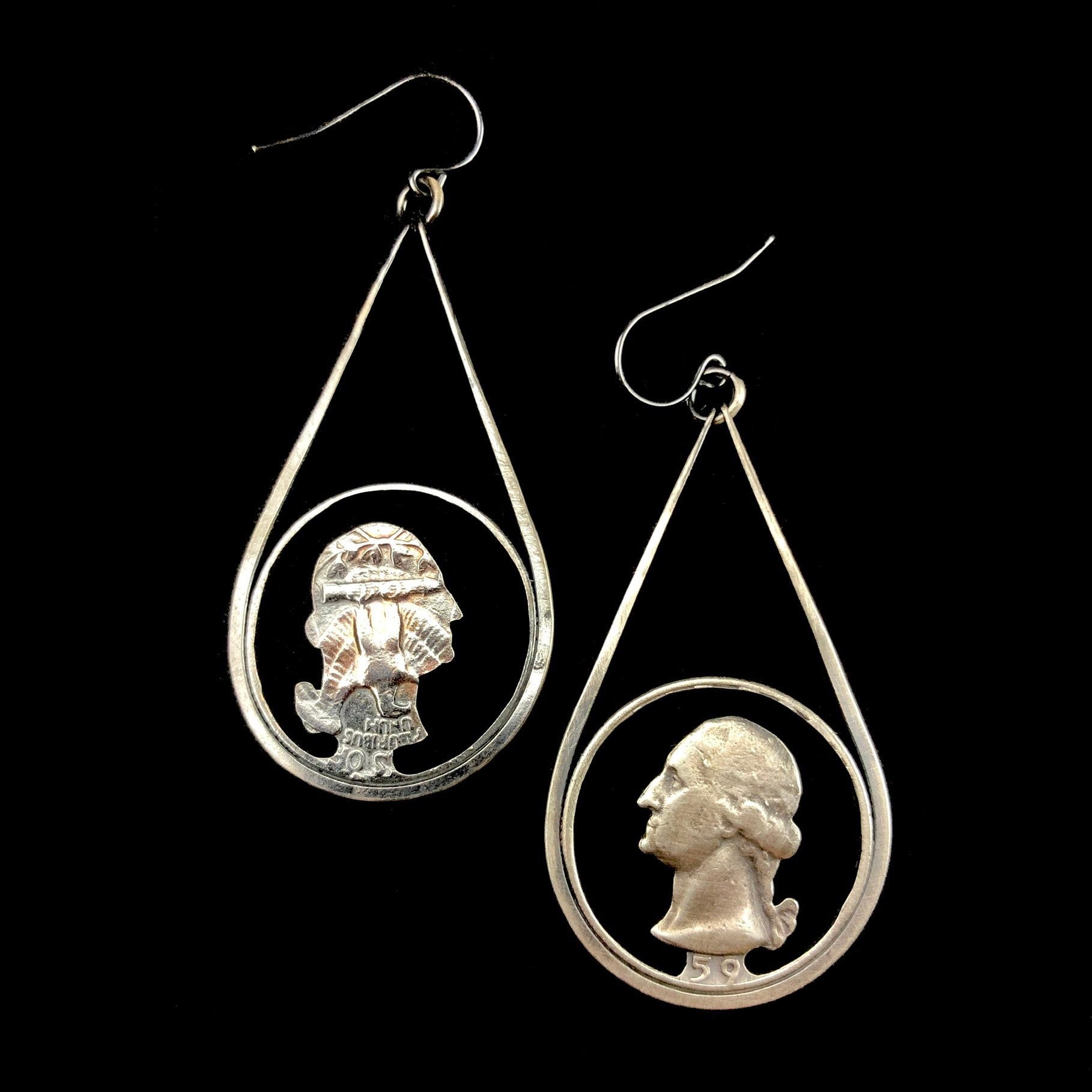 Back and Front views of Quarter Coin Earrings