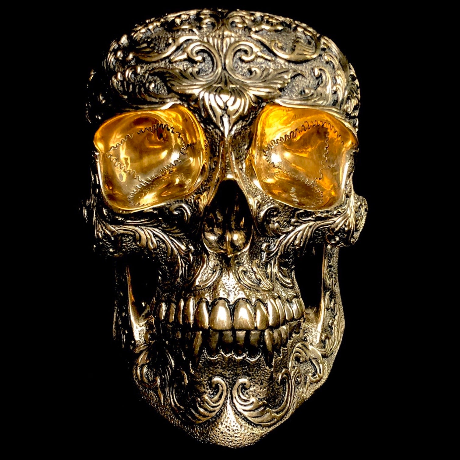 Large Floral Bronze Skull