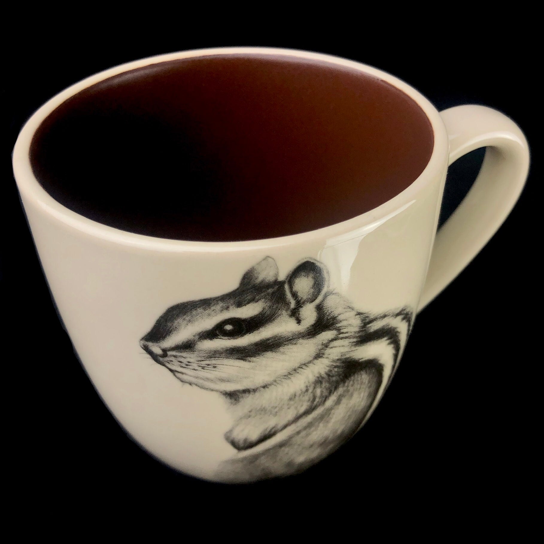 Top view of Chipmunk Mug with brown interior