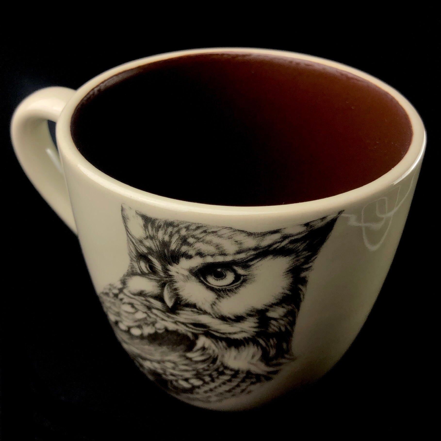 Top view of Owl Mug with brown interior