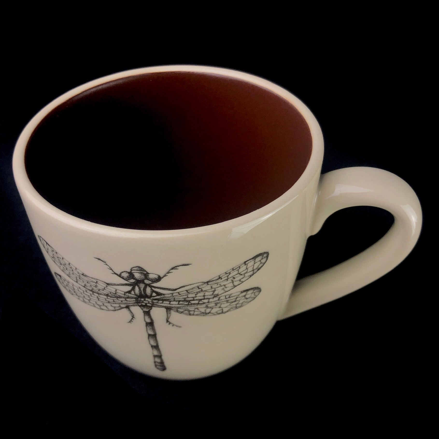 Top view of Dragonfly Mug with brown interior