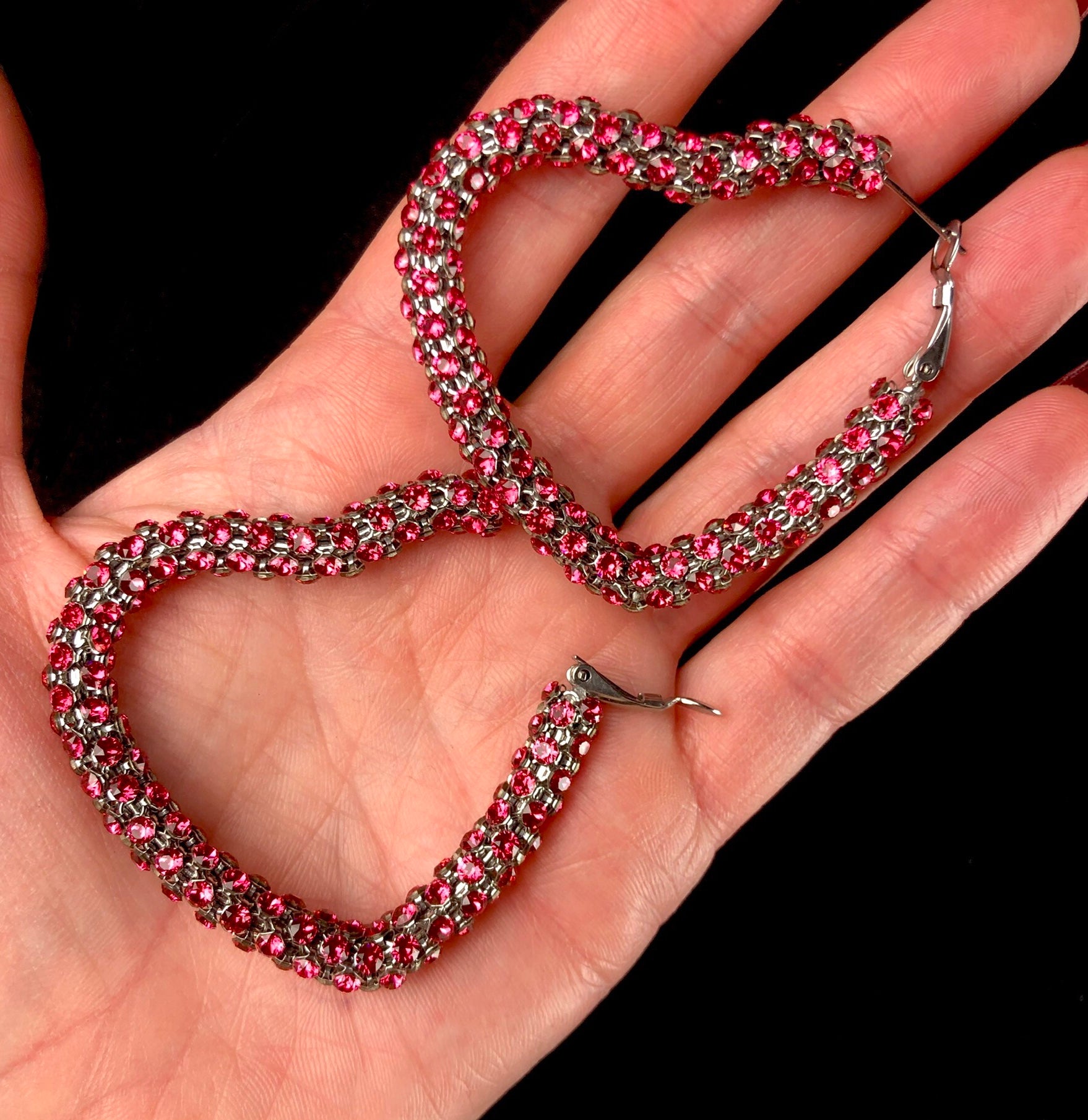 Pink HEART Swarovski Crystal Hoop Earrings
