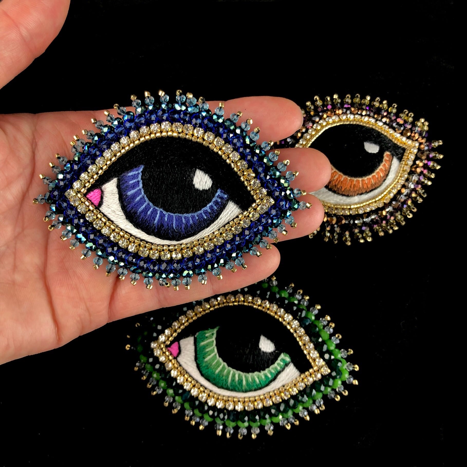 Large Blue Eye Brooch in hand for size referance