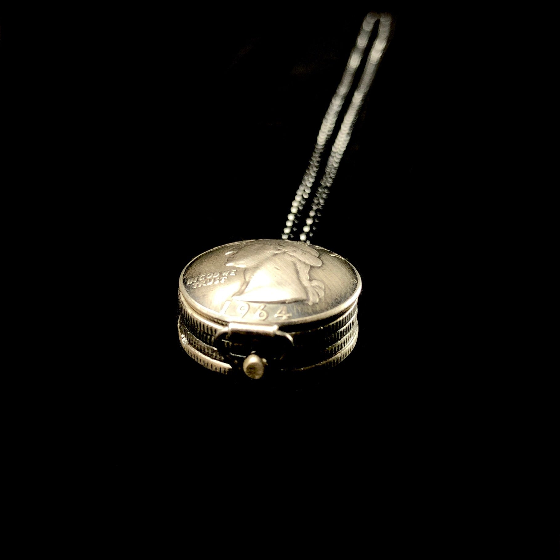 Side view of Quarter Locket Coin Necklace
